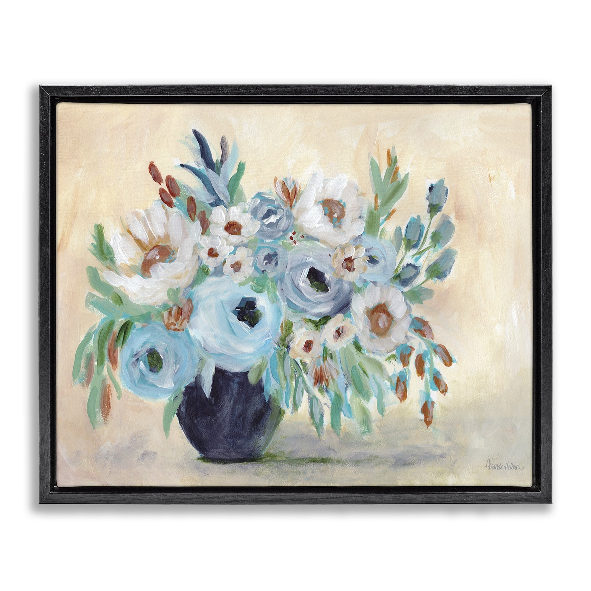 Stupell Industries Round Blooms Bouquet Botanical & Floral Painting Black Floater Framed Art Print Wall Art, 21 x 17