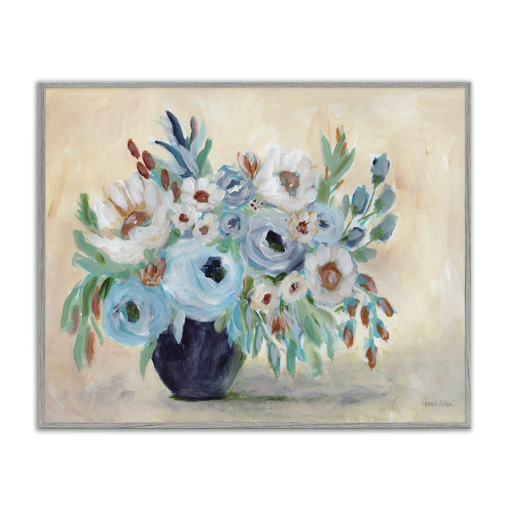Stupell Industries Round Blooms Bouquet Botanical & Floral Painting Gray Framed Art Print Wall Art, 14 x 11