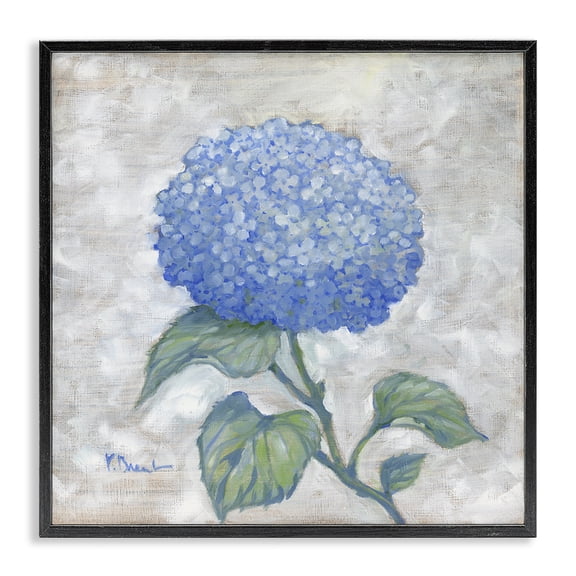 Stupell Industries Round Blue Country Hydrangea Floral Painting Black Framed Art Print Wall Art, 12 x 12