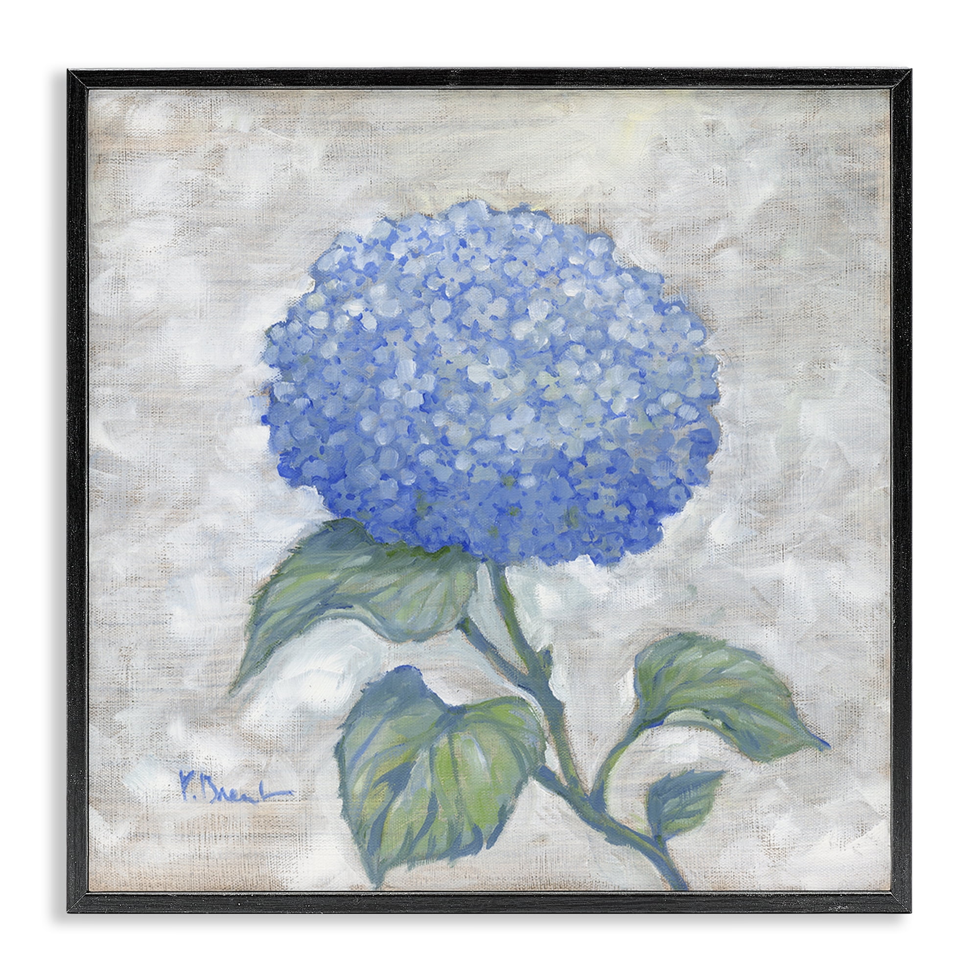 Stupell Industries Round Blue Country Hydrangea Floral Painting Black Framed Art Print Wall Art, 24 x 24
