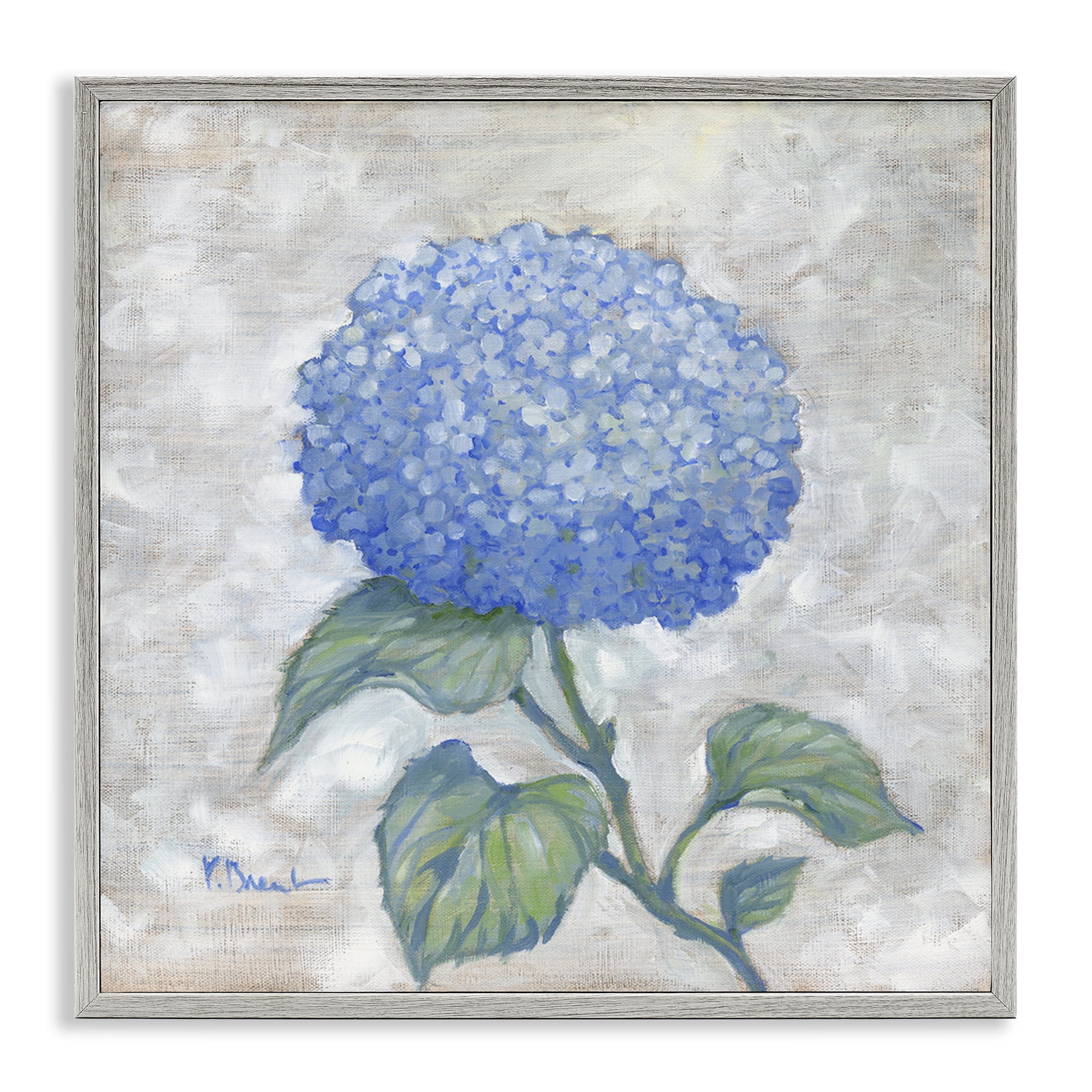 Stupell Industries Round Blue Country Hydrangea Floral Painting Gray Framed Art Print Wall Art, 17 x 17