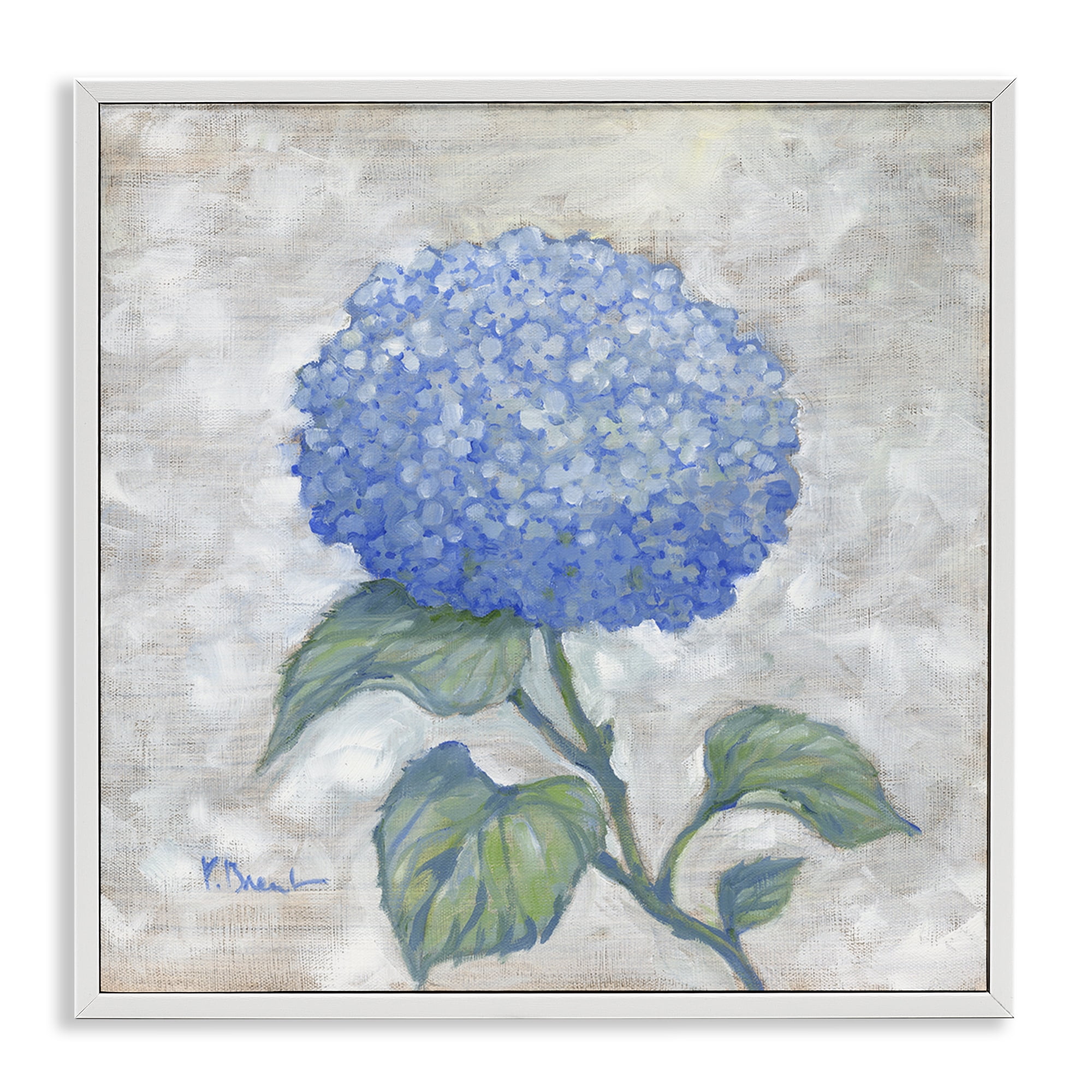 Stupell Industries Round Blue Country Hydrangea Floral Painting White Framed Art Print Wall Art, 24 x 24