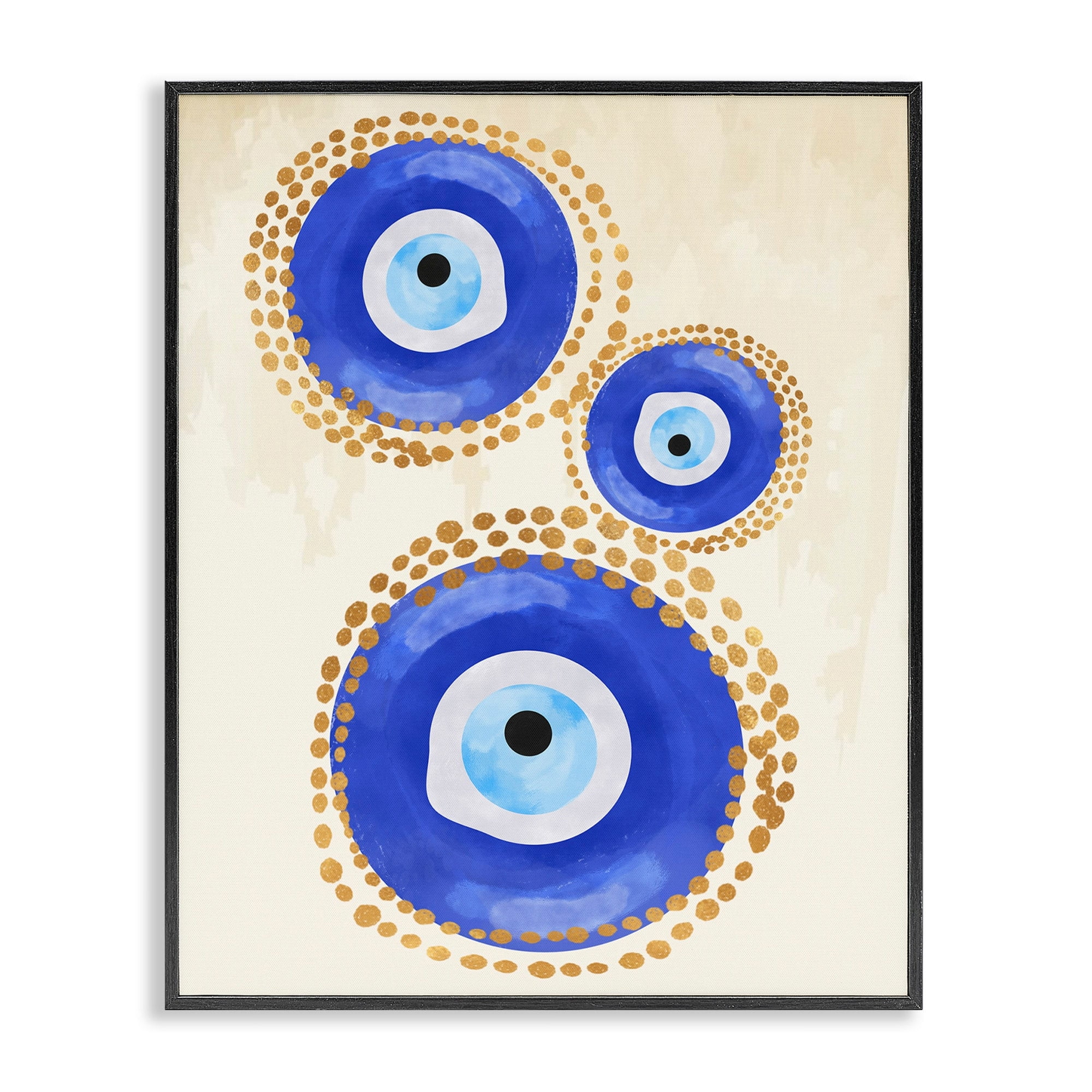Stupell Industries Round Blue Evil Eye Pattern Lustrous Dotted Detail Painting Black Framed Art Print Wall Art, Design by Two Smart Blondes