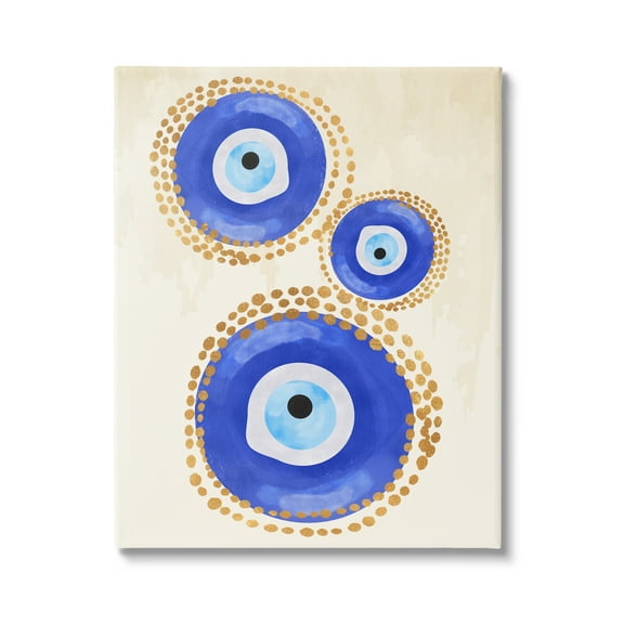 Stupell Industries Round Blue Evil Eye Pattern Lustrous Dotted Detail Painting Gallery Wrapped Canvas Print Wall Art, Design by Two Smart Blondes