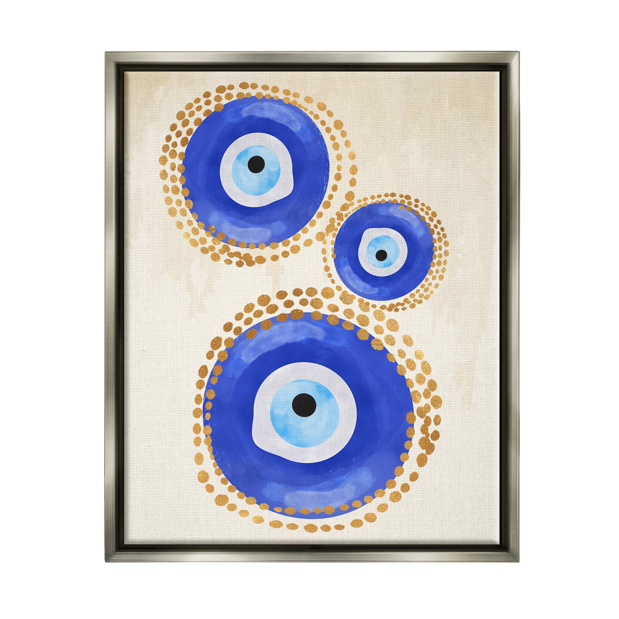 Stupell Industries Round Blue Evil Eye Pattern Lustrous Dotted Detail Painting Luster Gray Floating Framed Canvas Print Wall Art, Design by Two Smart Blondes