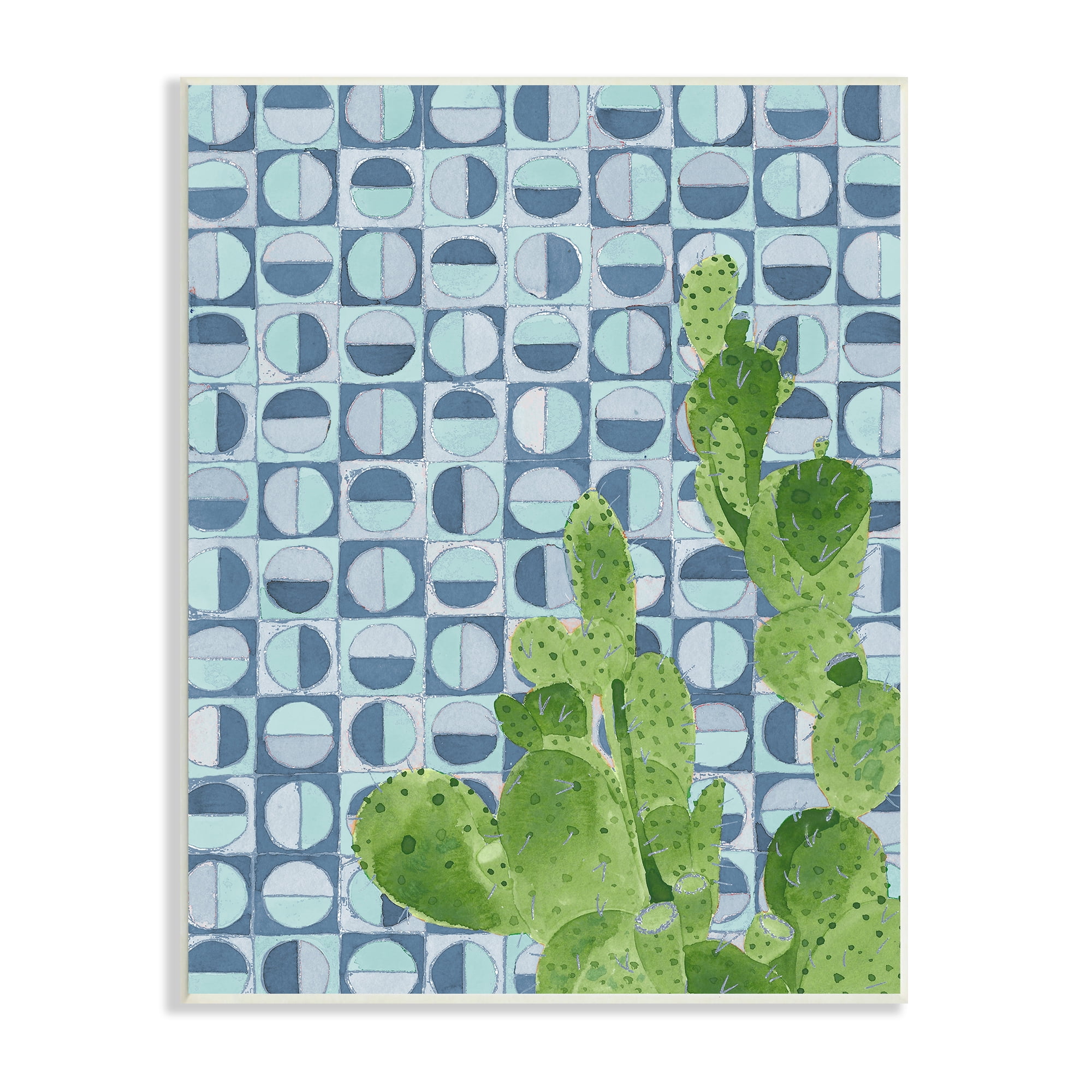Stupell Industries Round Cactus Plant Prickly Pair Blue Shape Pattern, 13 x 19, Design by Jen Bucheli