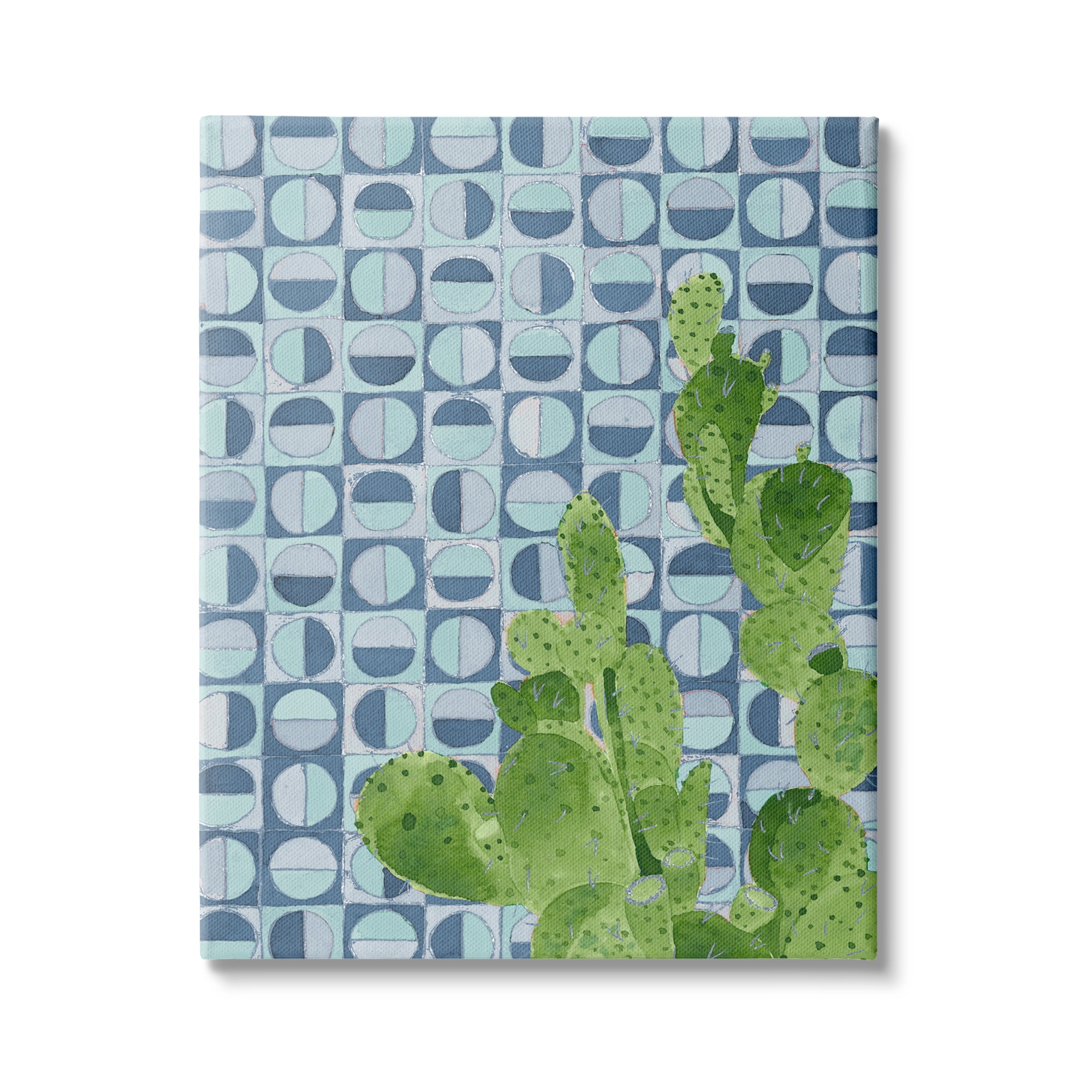Stupell Industries Round Cactus Plant Prickly Pair Blue Shape Pattern, 16 x 20, Design by Jen Bucheli