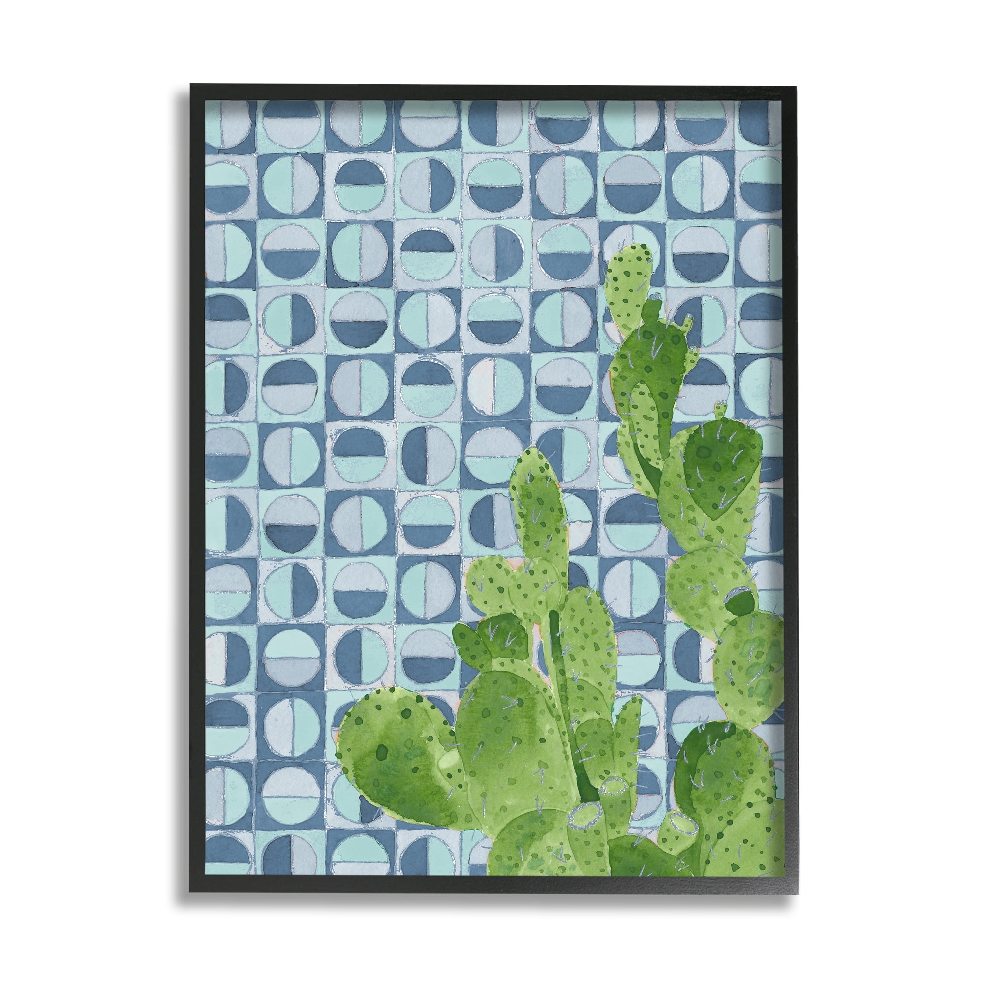 Stupell Industries Round Cactus Plant Prickly Pair Blue Shape Pattern, 16 x 20, Design by Jen Bucheli