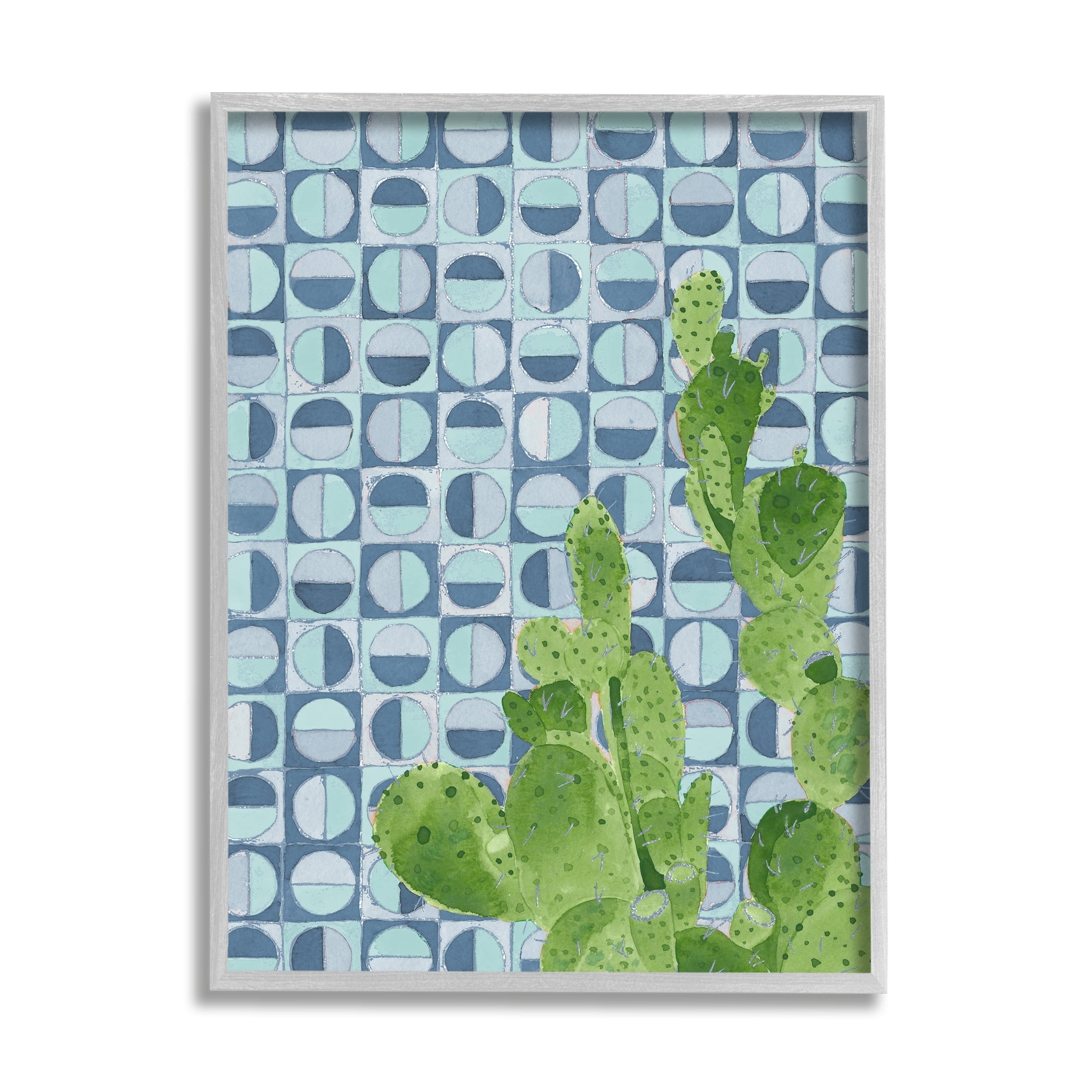 Stupell Industries Round Cactus Plant Prickly Pair Blue Shape Pattern, 16 x 20, Design by Jen Bucheli