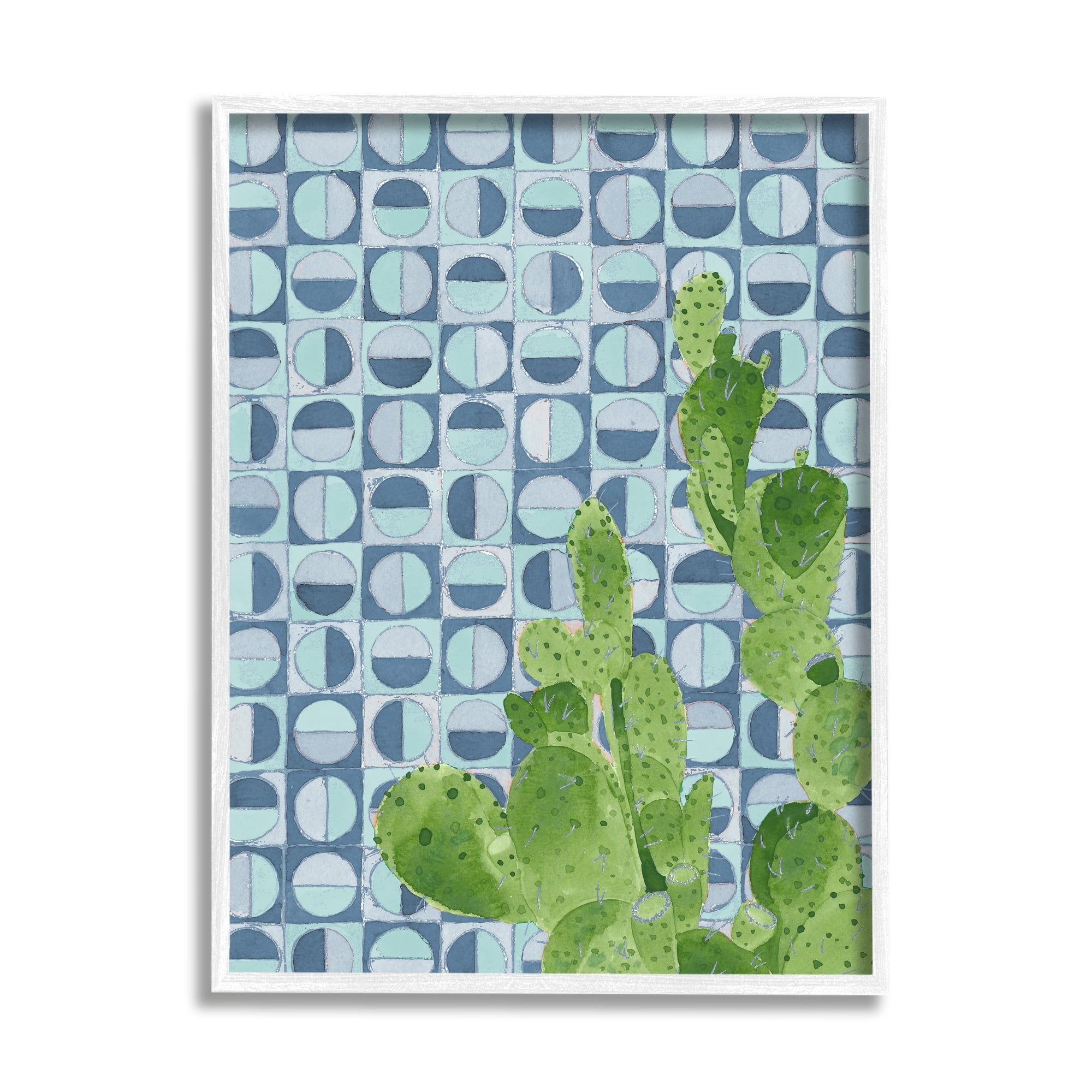 Stupell Industries Round Cactus Plant Prickly Pair Blue Shape Pattern, 24 x 30, Design by Jen Bucheli