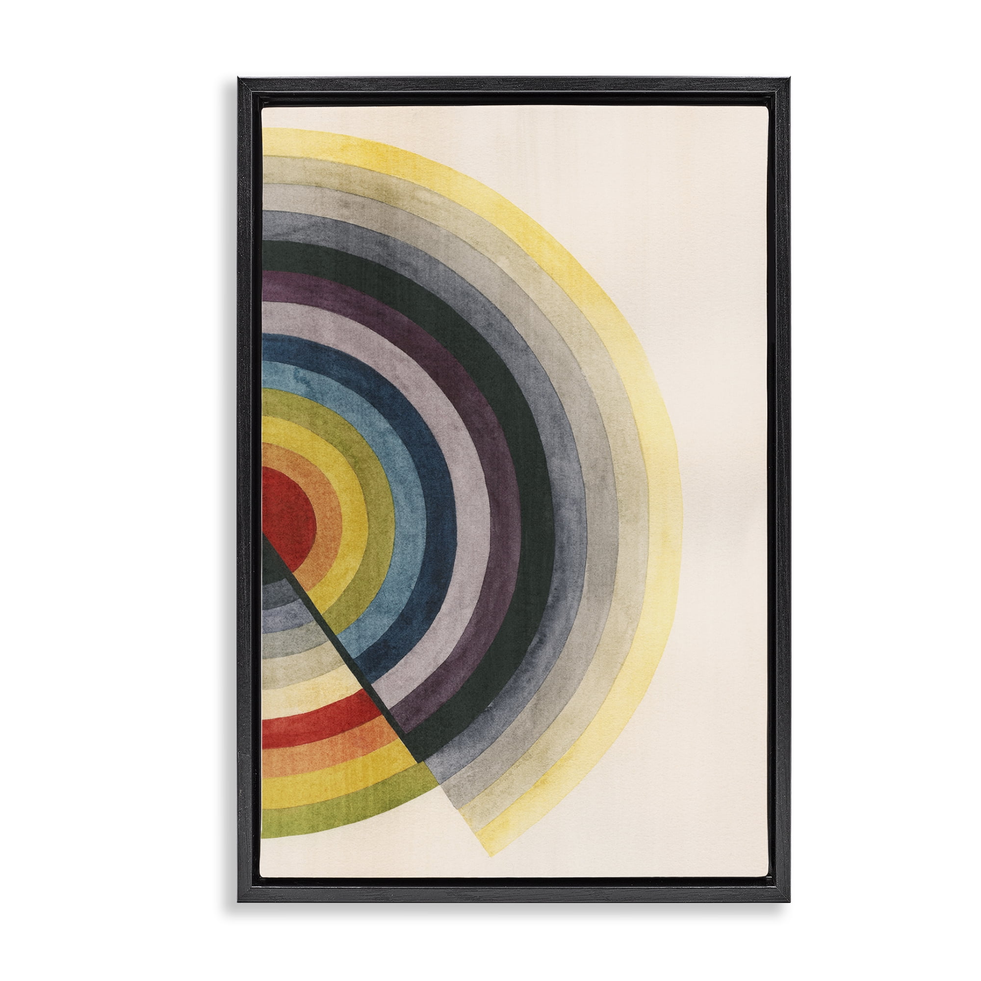 Stupell Industries Round Centric Pattern Abstract Painting Black Floater Framed Canvas Art Print Wall Art, 21 x 31