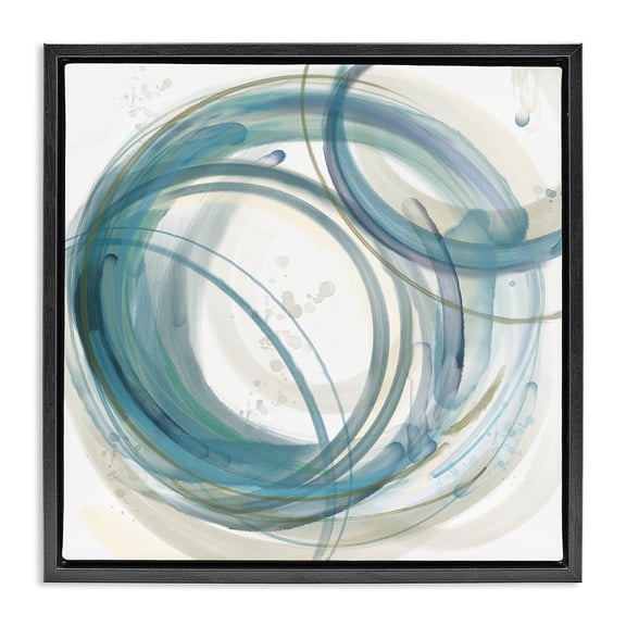 Stupell Industries Round Circular Layered Shapes Abstract Painting Black Floater Framed Canvas Art Print Wall Art, 18 x 18