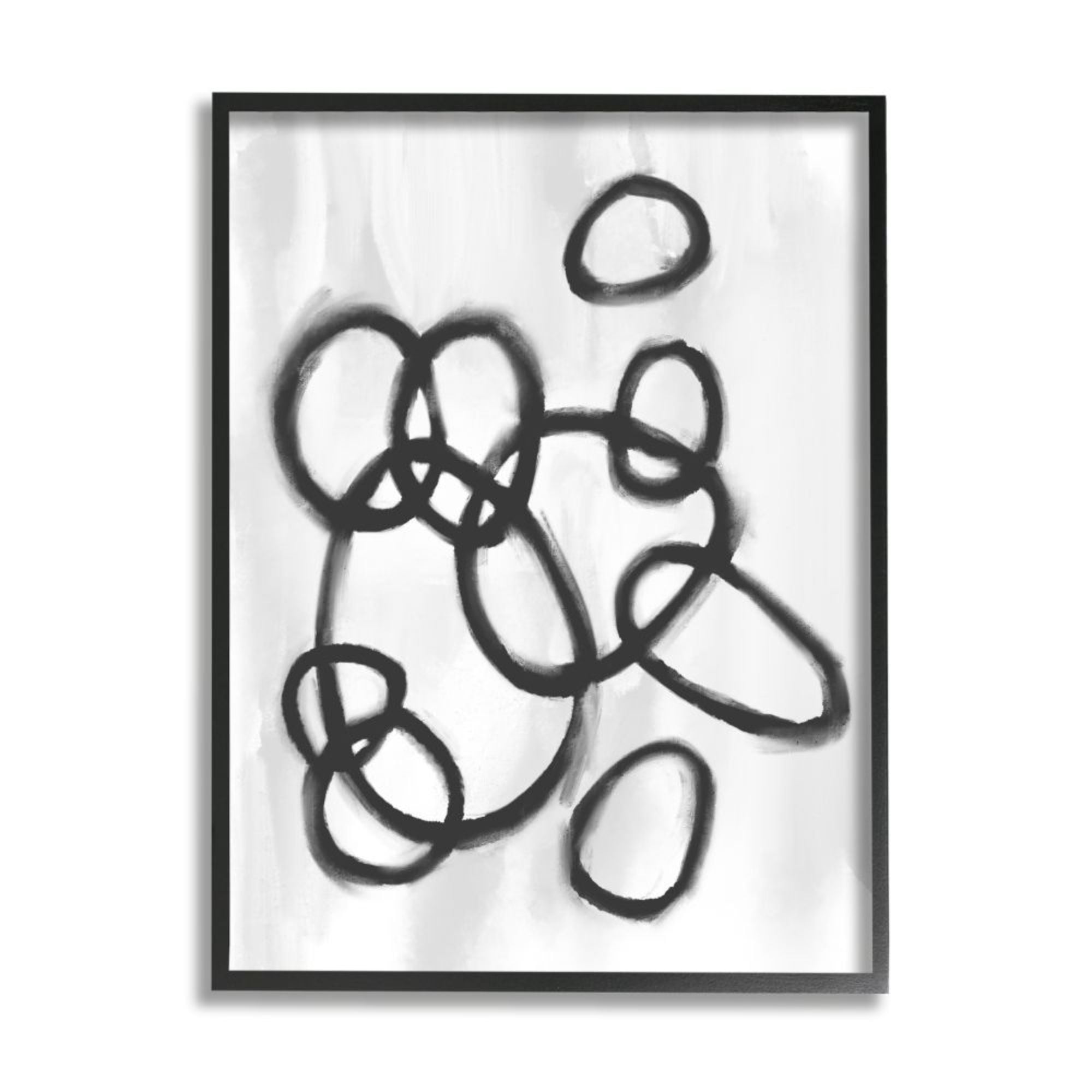 Stupell Industries Round Circular Linework Abstract Black White Design by Daphne Polselli, 24" x 30", Black Framed