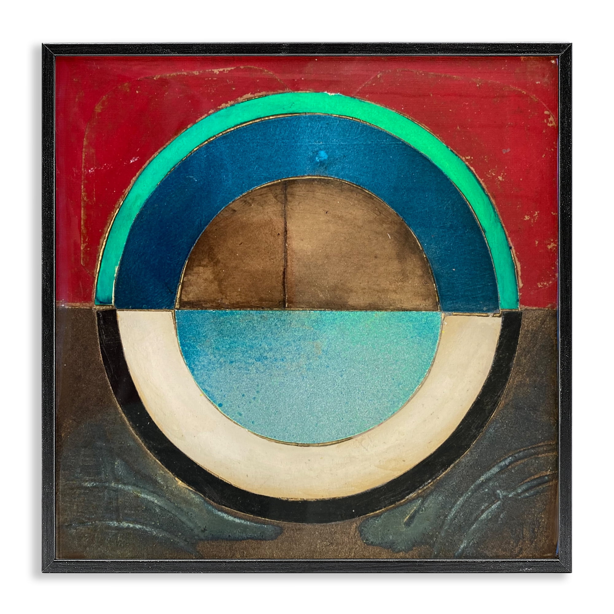 Stupell Industries Round Distressed Circle Black Framed Giclee Art, design by Matthew Finger