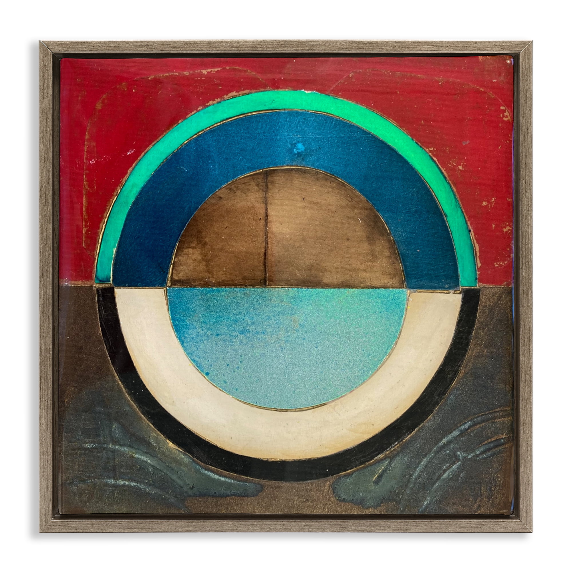 Stupell Industries Round Distressed Circle Brown Framed Floater Canvas Wall Art, design by Matthew Finger