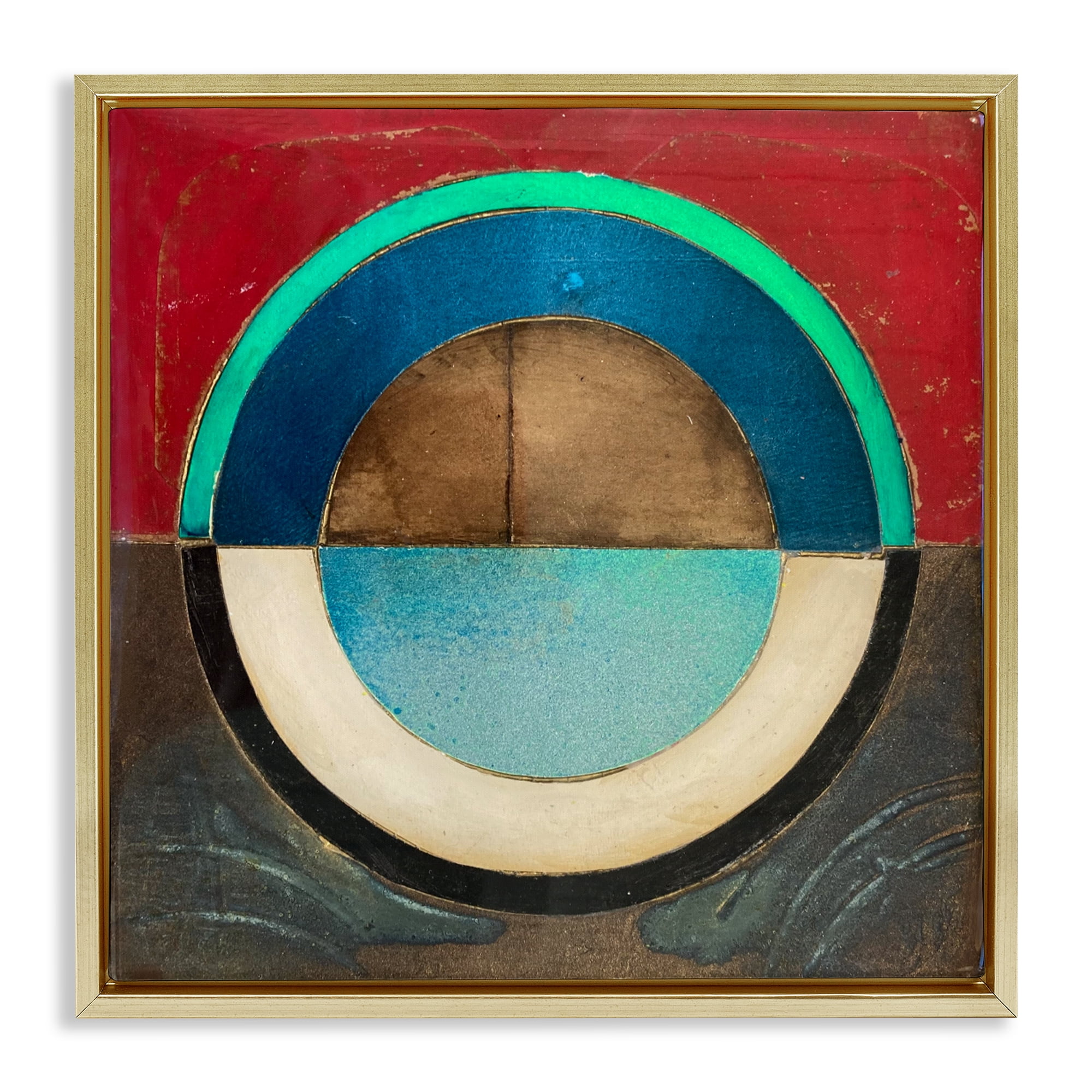 Stupell Industries Round Distressed Circle Gold Framed Floater Canvas Wall Art, design by Matthew Finger