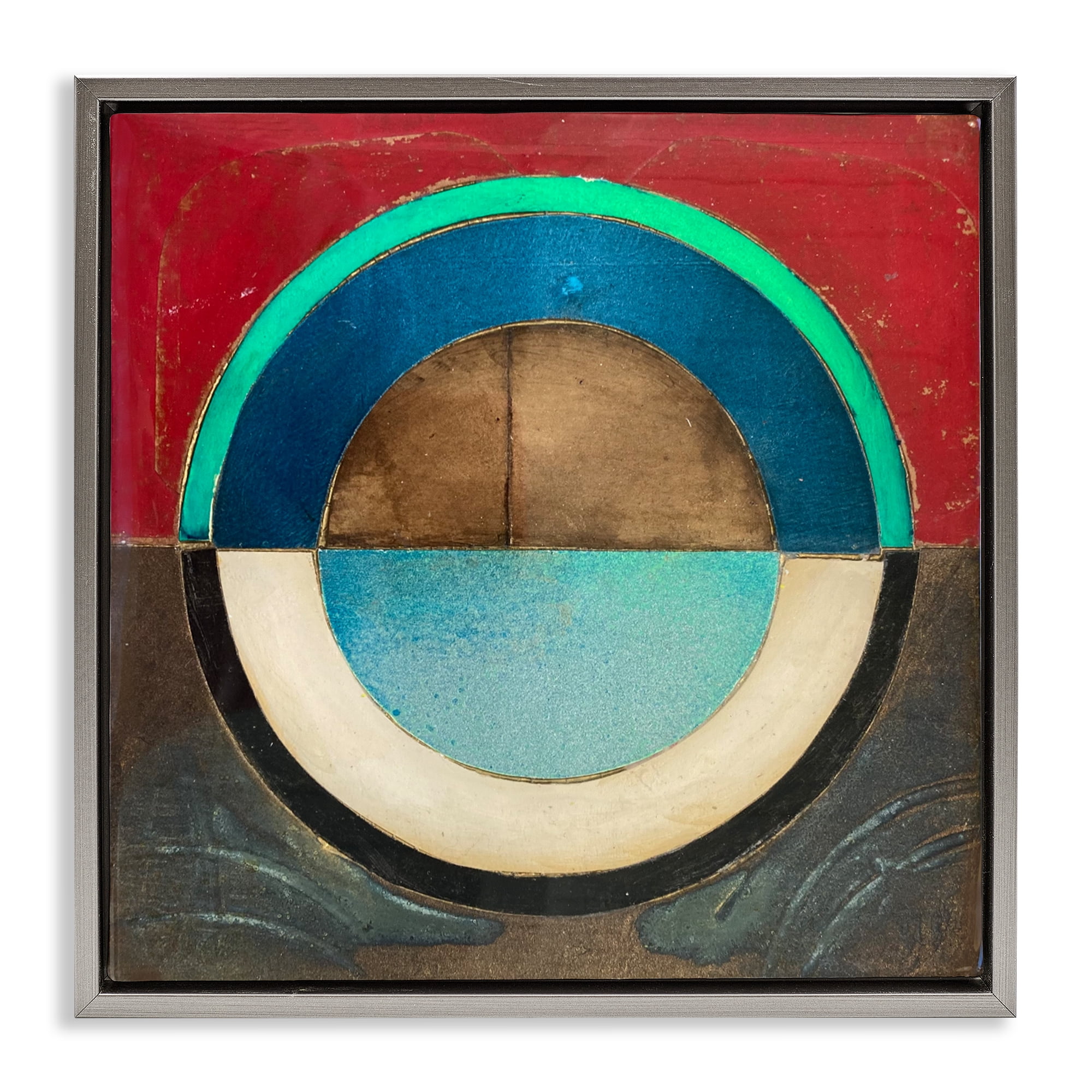 Stupell Industries Round Distressed Circle Gray Framed Floater Canvas Wall Art, design by Matthew Finger