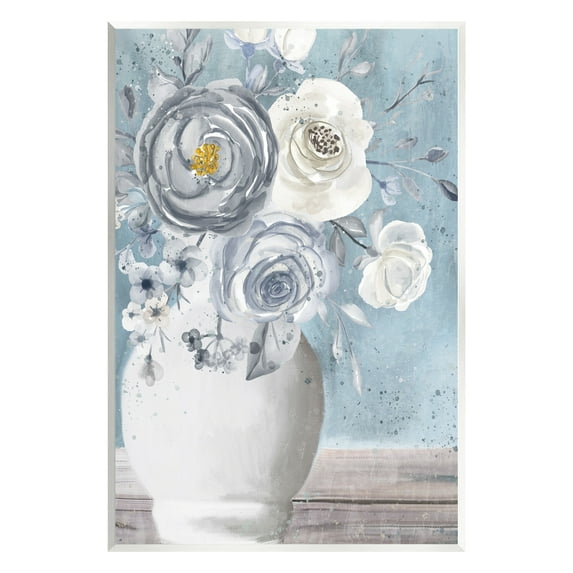 Stupell Industries Round Flower Blossom Bouquet Blue Paint Speckles Painting Unframed Art Print Wall Art, Design by Kim Allen