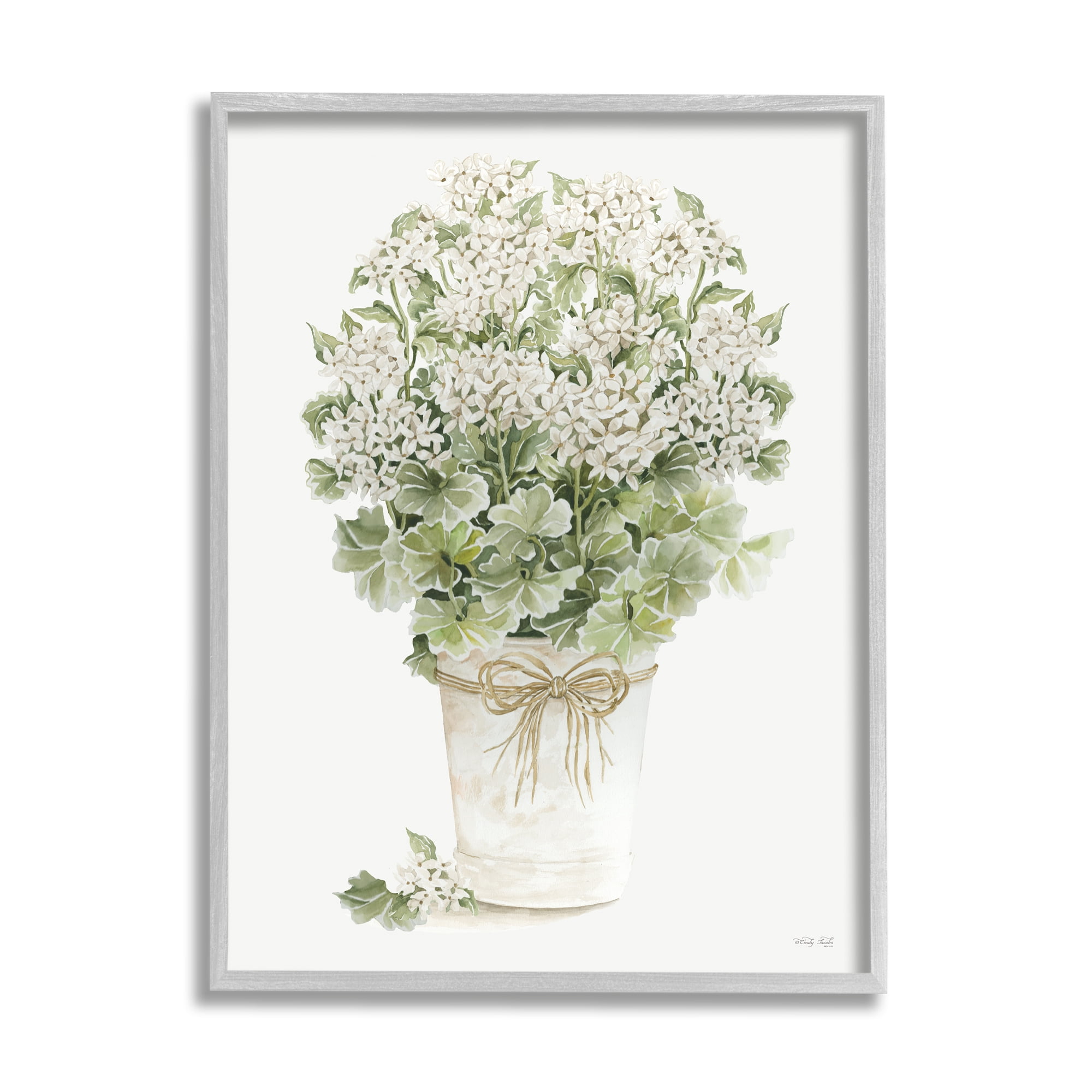 Stupell Industries Round Flower Bouquet Small White Dainty Petals Painting Gray Framed Art Print Wall Art, Design by Cindy Jacobs