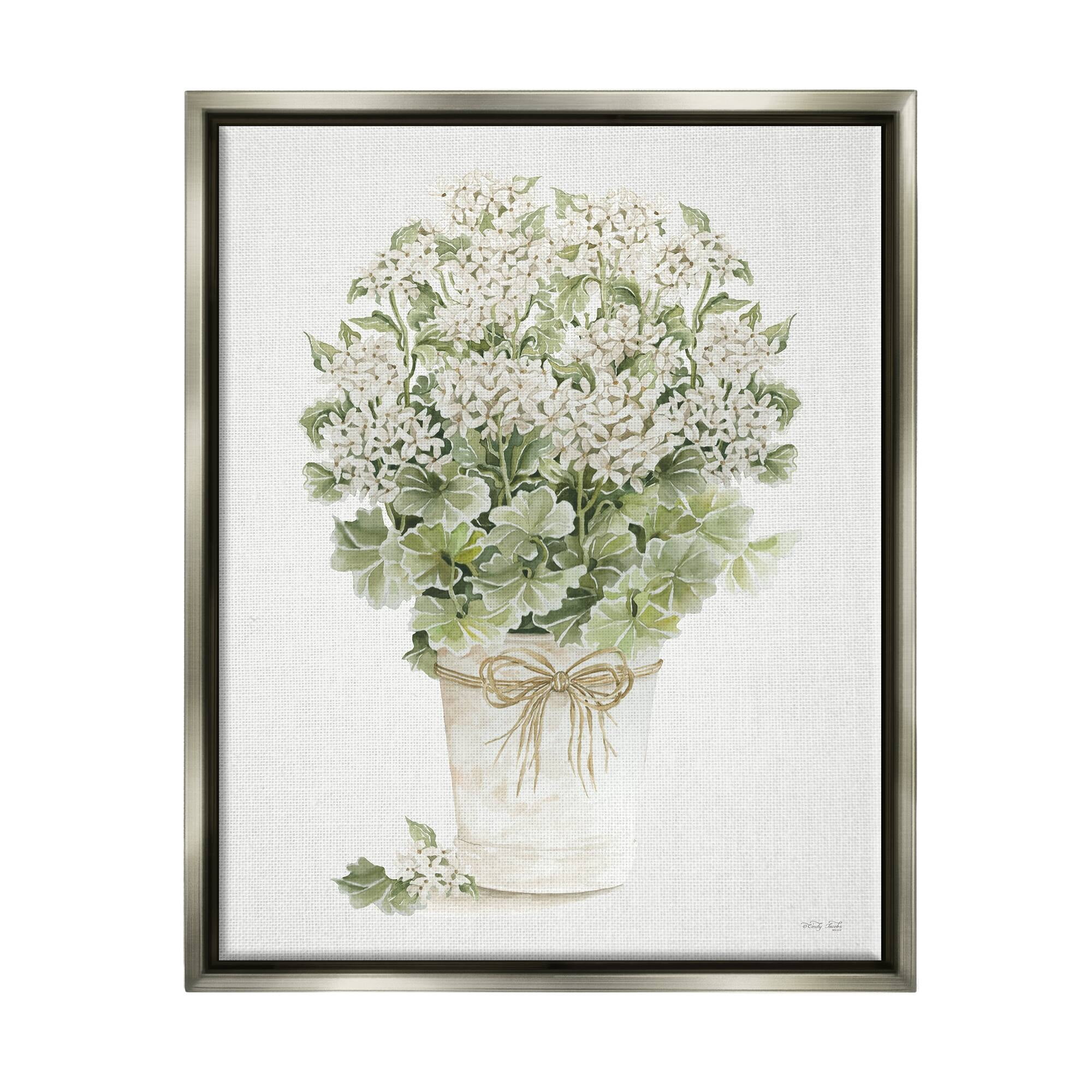 Stupell Industries Round Flower Bouquet Small White Dainty Petals Painting Luster Gray Floating Framed Canvas Print Wall Art, Design by Cindy Jacobs