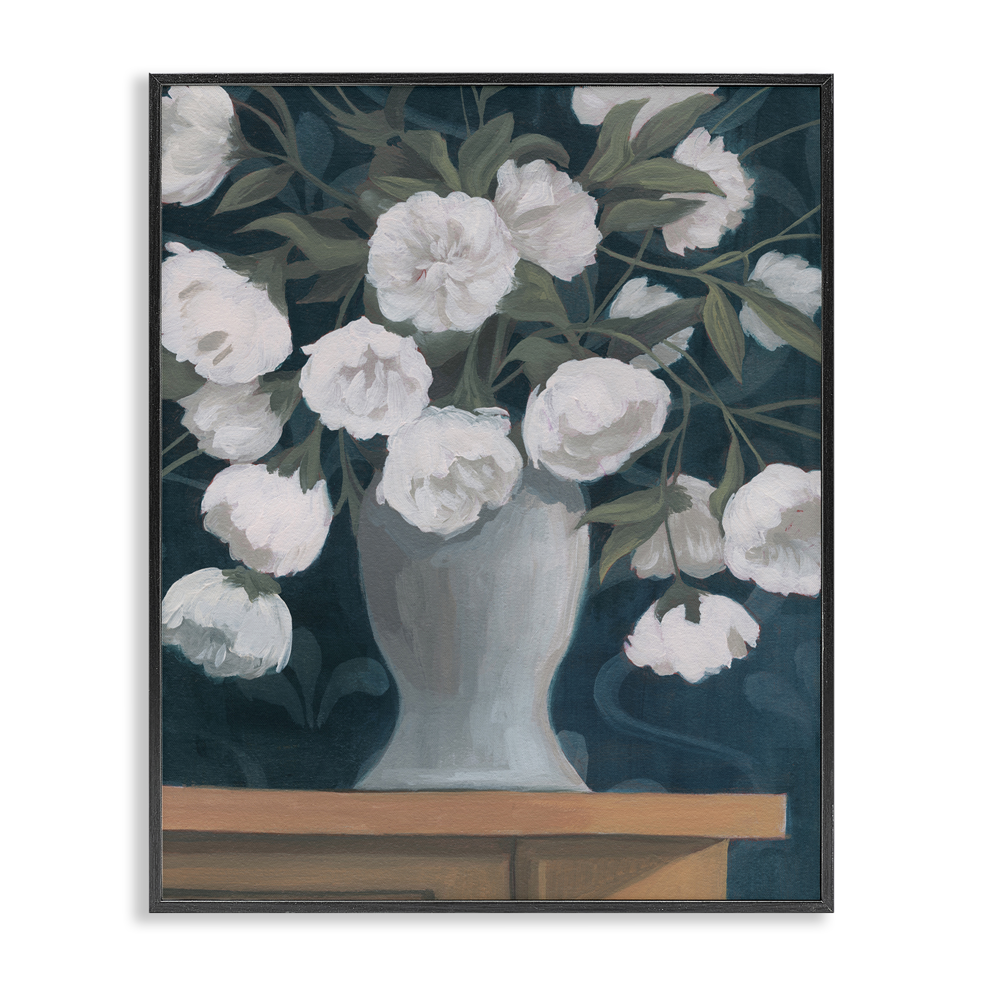 Stupell Industries Round Flowers Bouquet Plants & Flowers Painting Black Framed Art Print Wall Art, 16 x 20