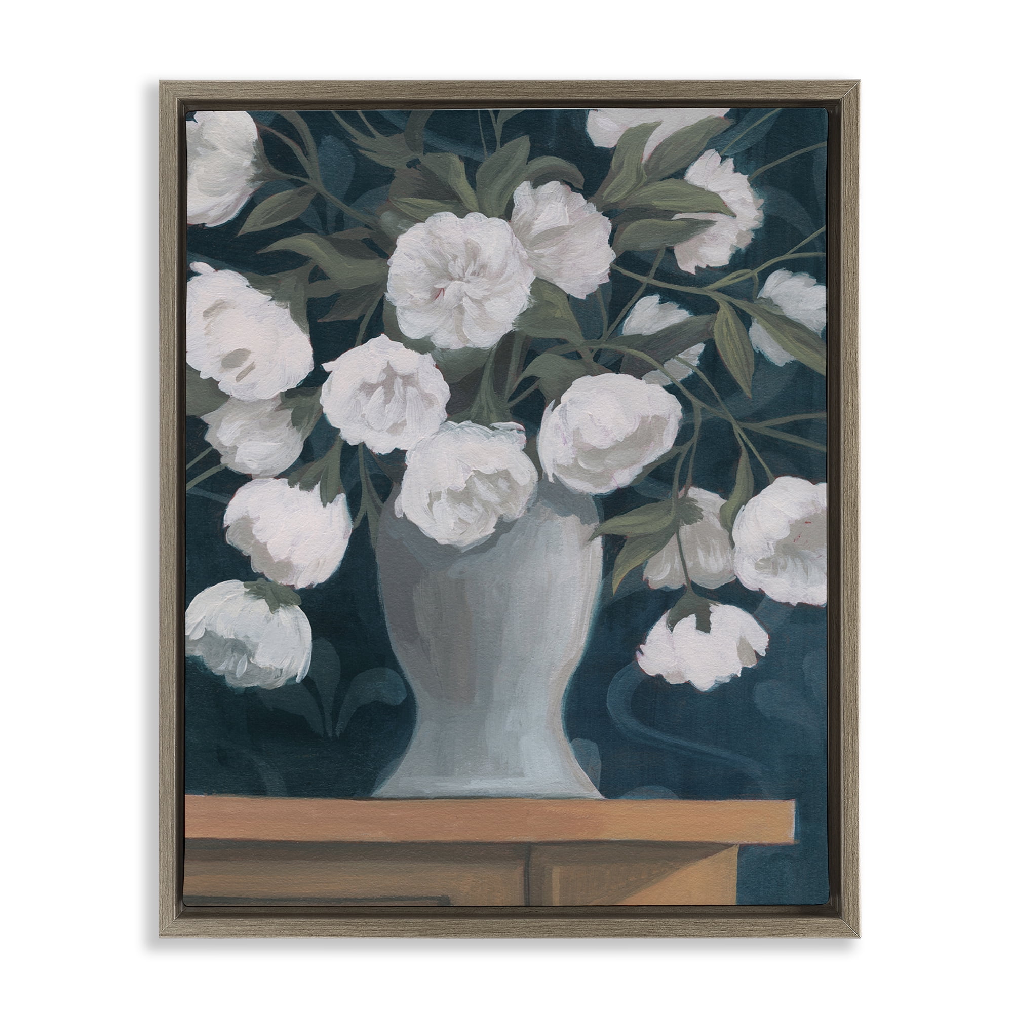 Stupell Industries Round Flowers Bouquet Plants & Flowers Painting Brown Floater Framed Canvas Art Print Wall Art, 17 x 21