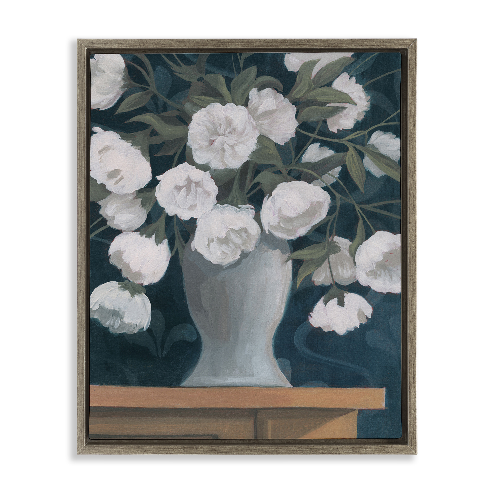 Stupell Industries Round Flowers Bouquet Plants & Flowers Painting Brown Floater Framed Canvas Art Print Wall Art, 25 x 31