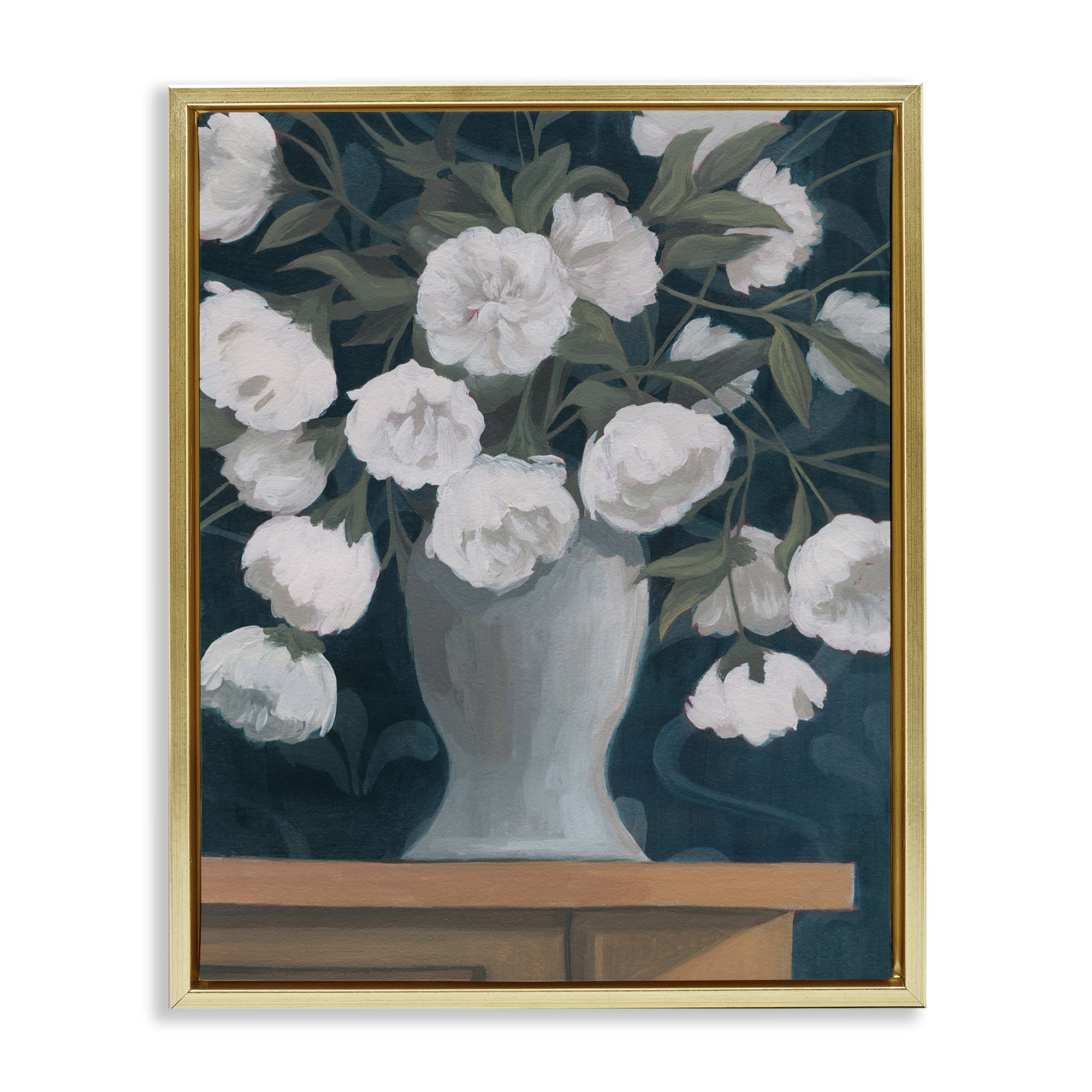Stupell Industries Round Flowers Bouquet Plants & Flowers Painting Gold Floater Framed Canvas Art Print Wall Art, 25 x 31