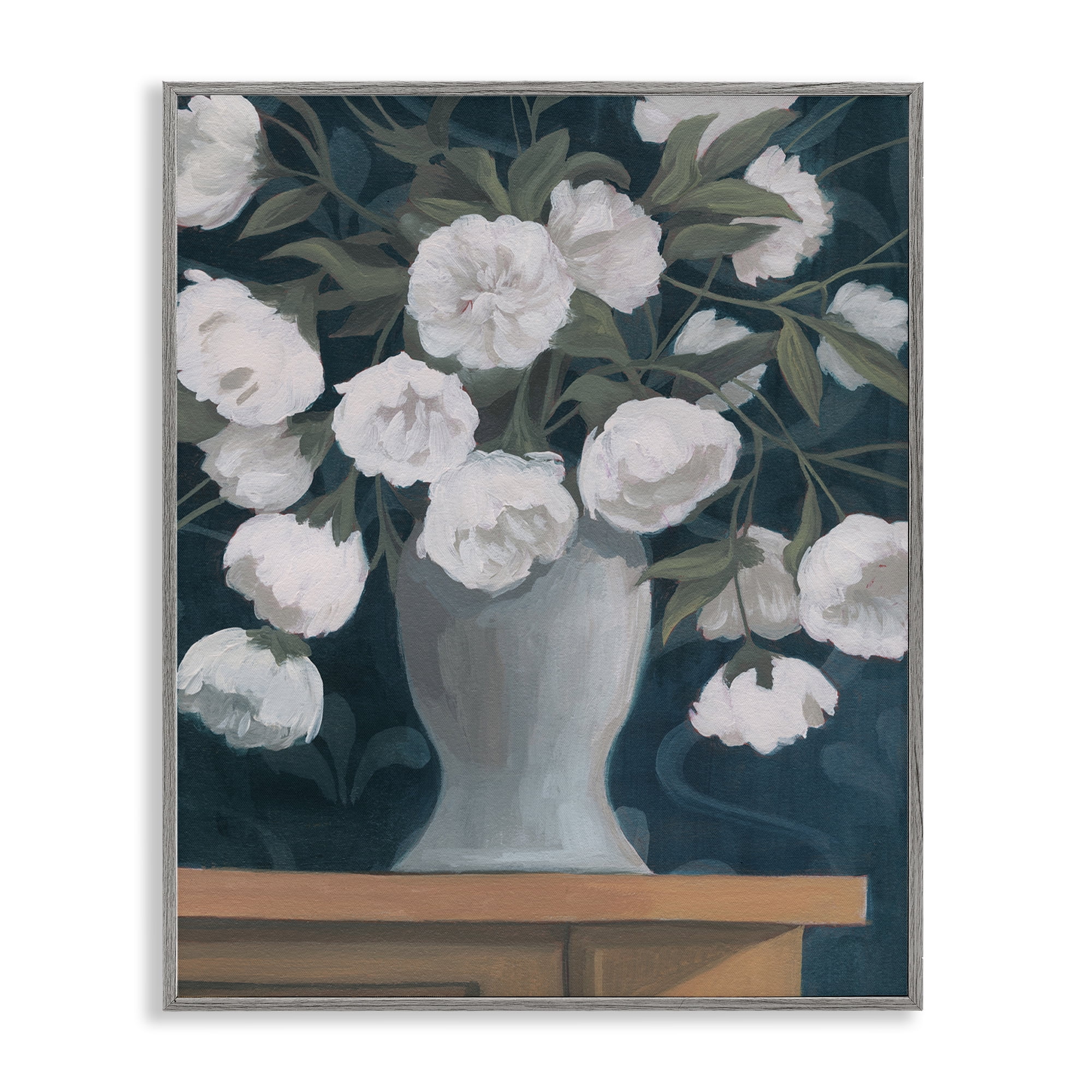 Stupell Industries Round Flowers Bouquet Plants & Flowers Painting Gray Framed Art Print Wall Art, 16 x 20