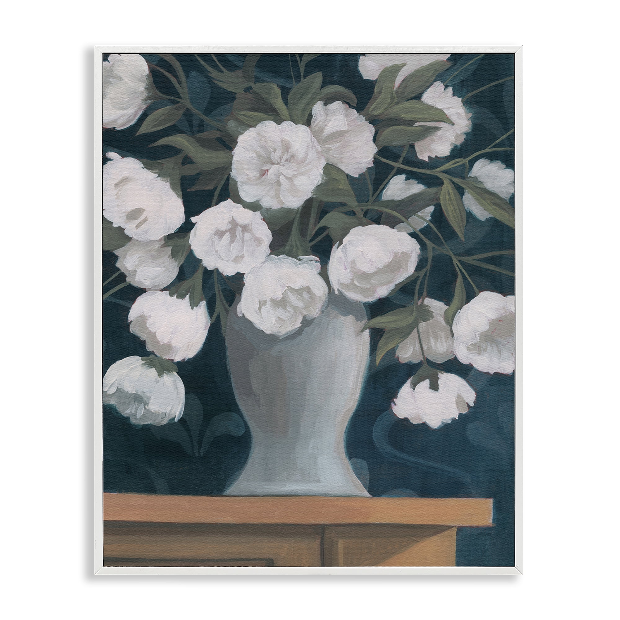 Stupell Industries Round Flowers Bouquet Plants & Flowers Painting White Framed Art Print Wall Art, 16 x 20
