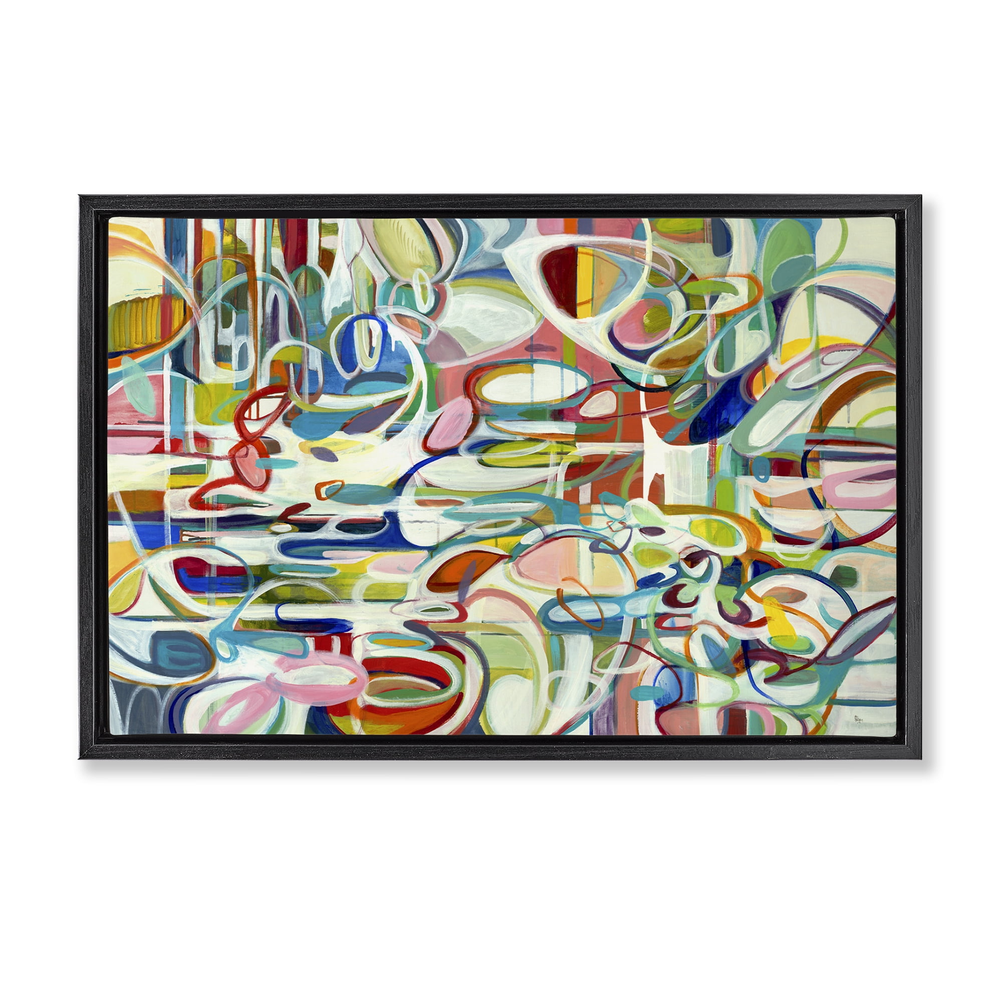 Stupell Industries Round Geometric Pattern Abstract Painting Black Floater Framed Canvas Art Print Wall Art, 25 x 17