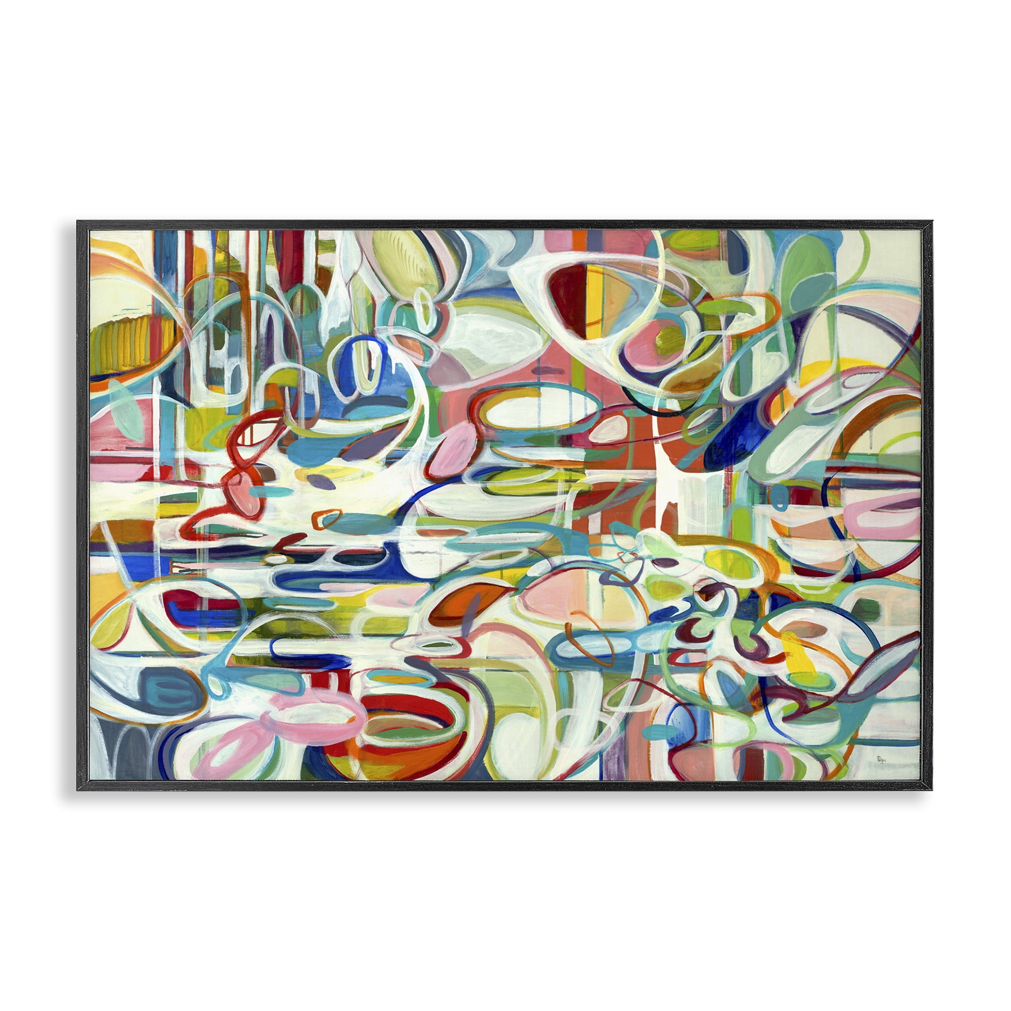 Stupell Industries Round Geometric Pattern Abstract Painting Black Framed Art Print Wall Art, 30 x 20