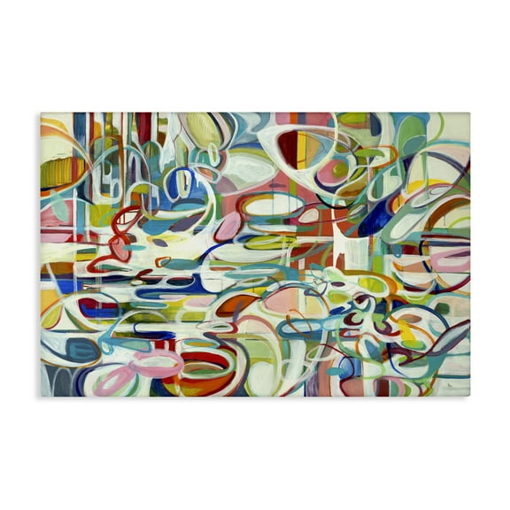 Stupell Industries Round Geometric Pattern Abstract Painting Gallery Wrapped Canvas Art Print Wall Art, 24 x 16