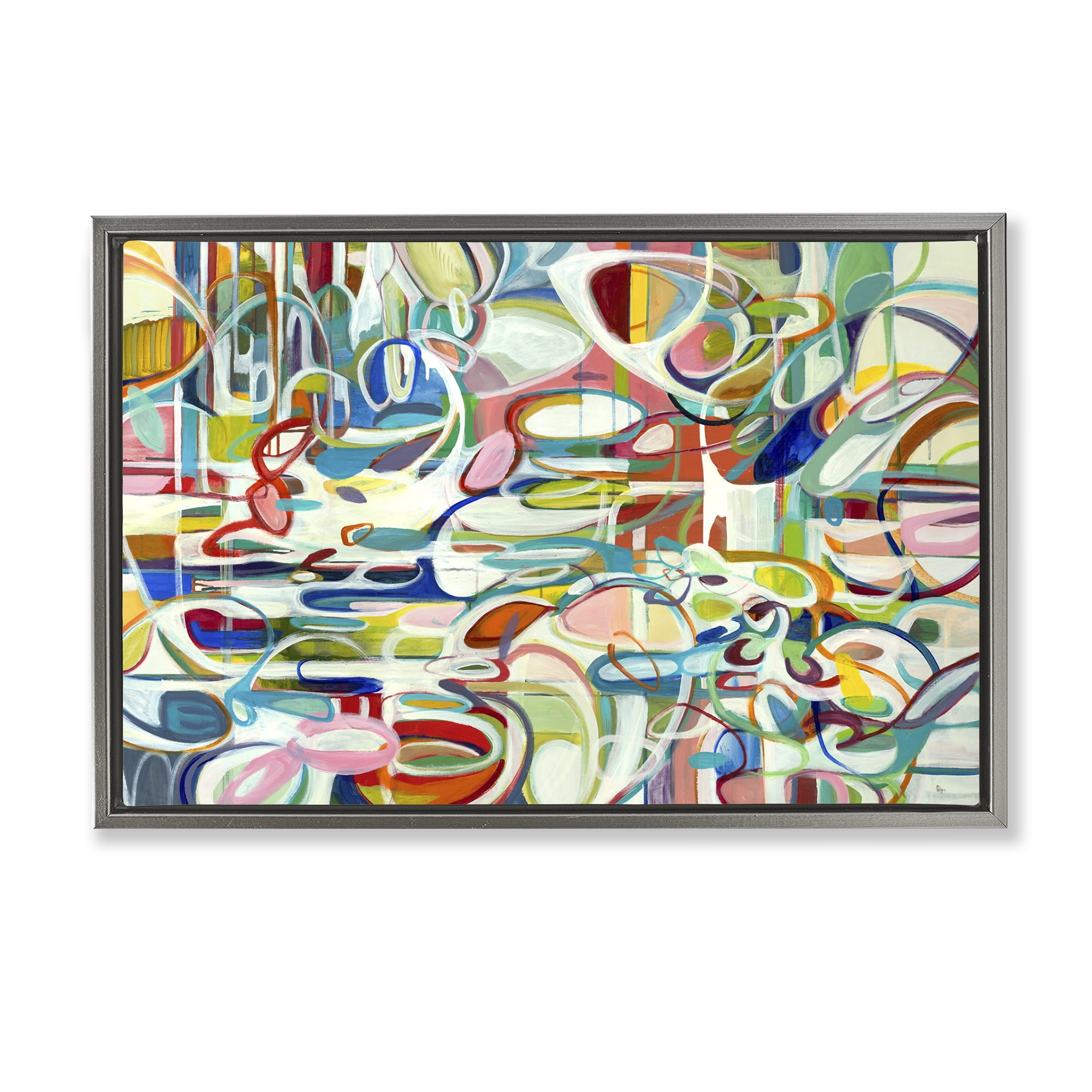 Stupell Industries Round Geometric Pattern Abstract Painting Gray Floater Framed Canvas Art Print Wall Art, 25 x 17
