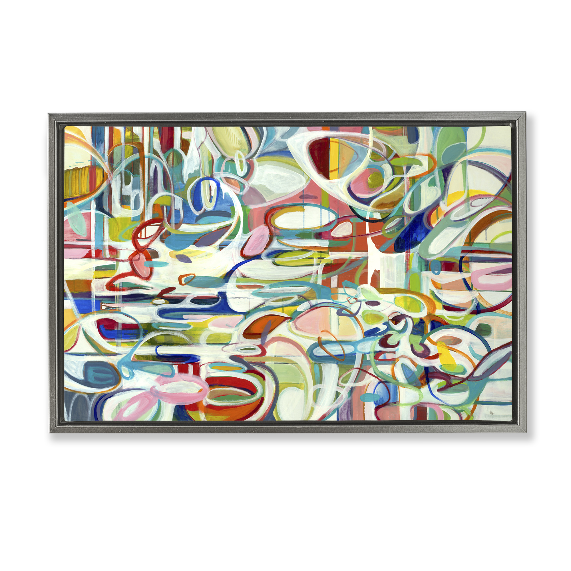 Stupell Industries Round Geometric Pattern Abstract Painting Gray Floater Framed Canvas Art Print Wall Art, 31 x 21