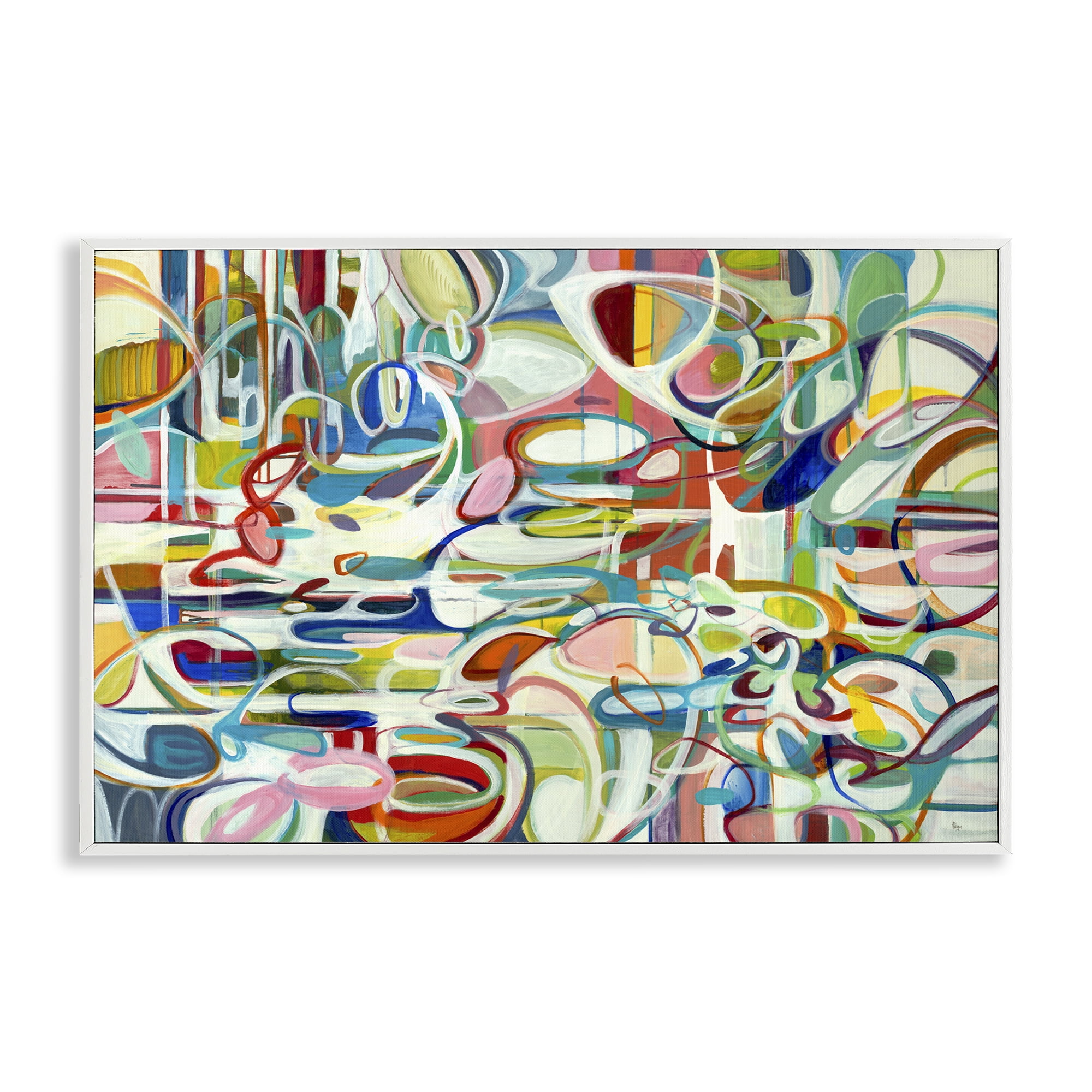 Stupell Industries Round Geometric Pattern Abstract Painting White Framed Art Print Wall Art, 18 x 12