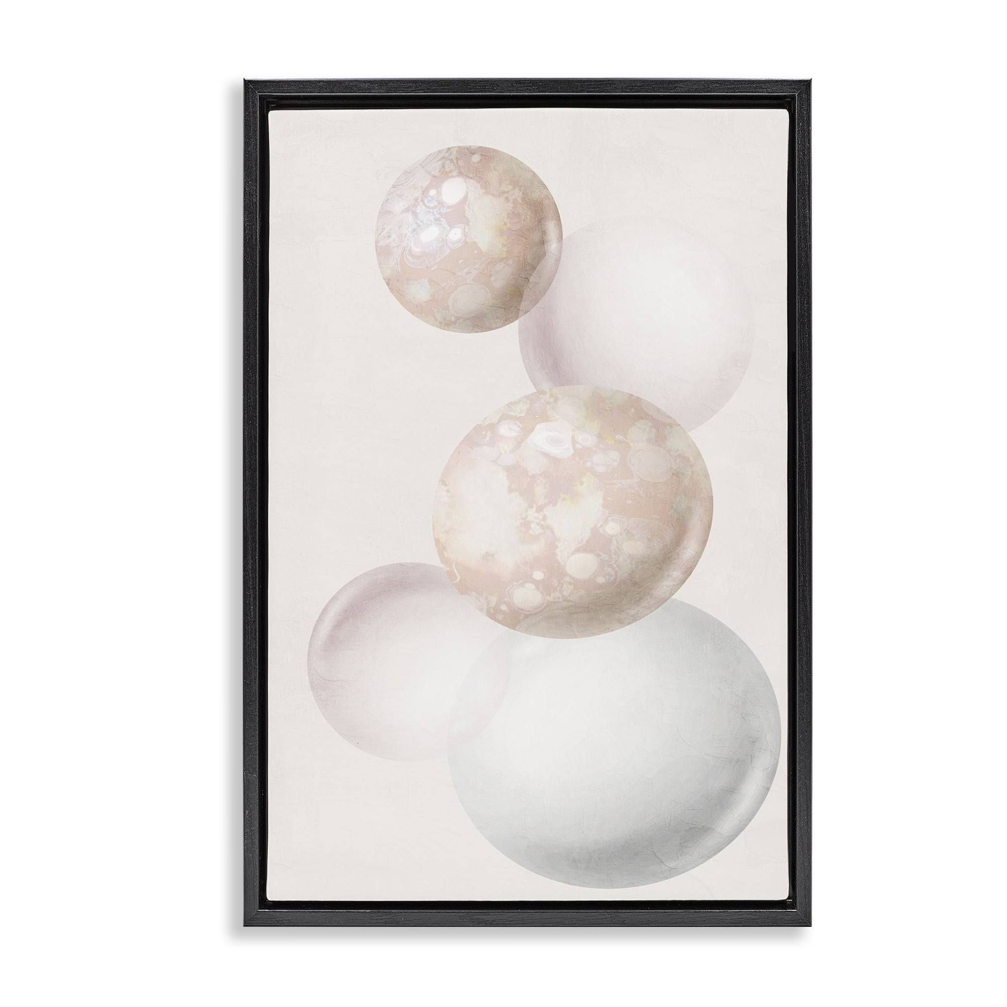 Stupell Industries Round Neutral Orbs Abstract Painting Black Floater Framed Canvas Art Print Wall Art, 17 x 25