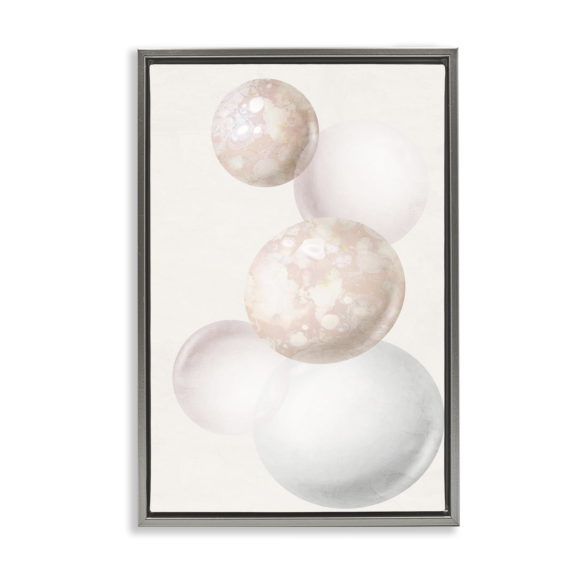 Stupell Industries Round Neutral Orbs Abstract Painting Gray Floater Framed Canvas Art Print Wall Art, 17 x 25