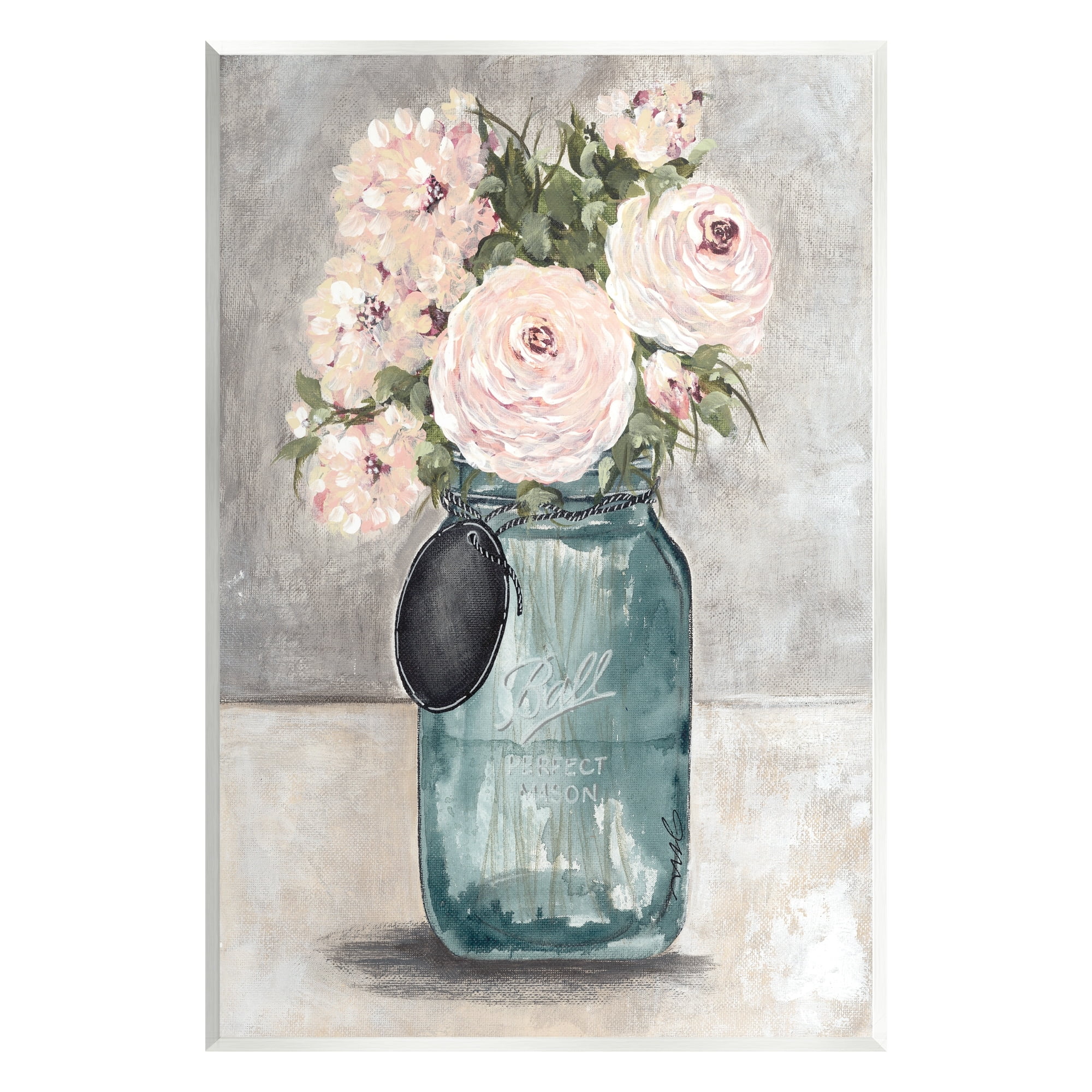 Stupell Industries Round Pink Blossoms Rustic Country Jar Vase Painting Unframed Art Print Wall Art, Design by Julie Norkus