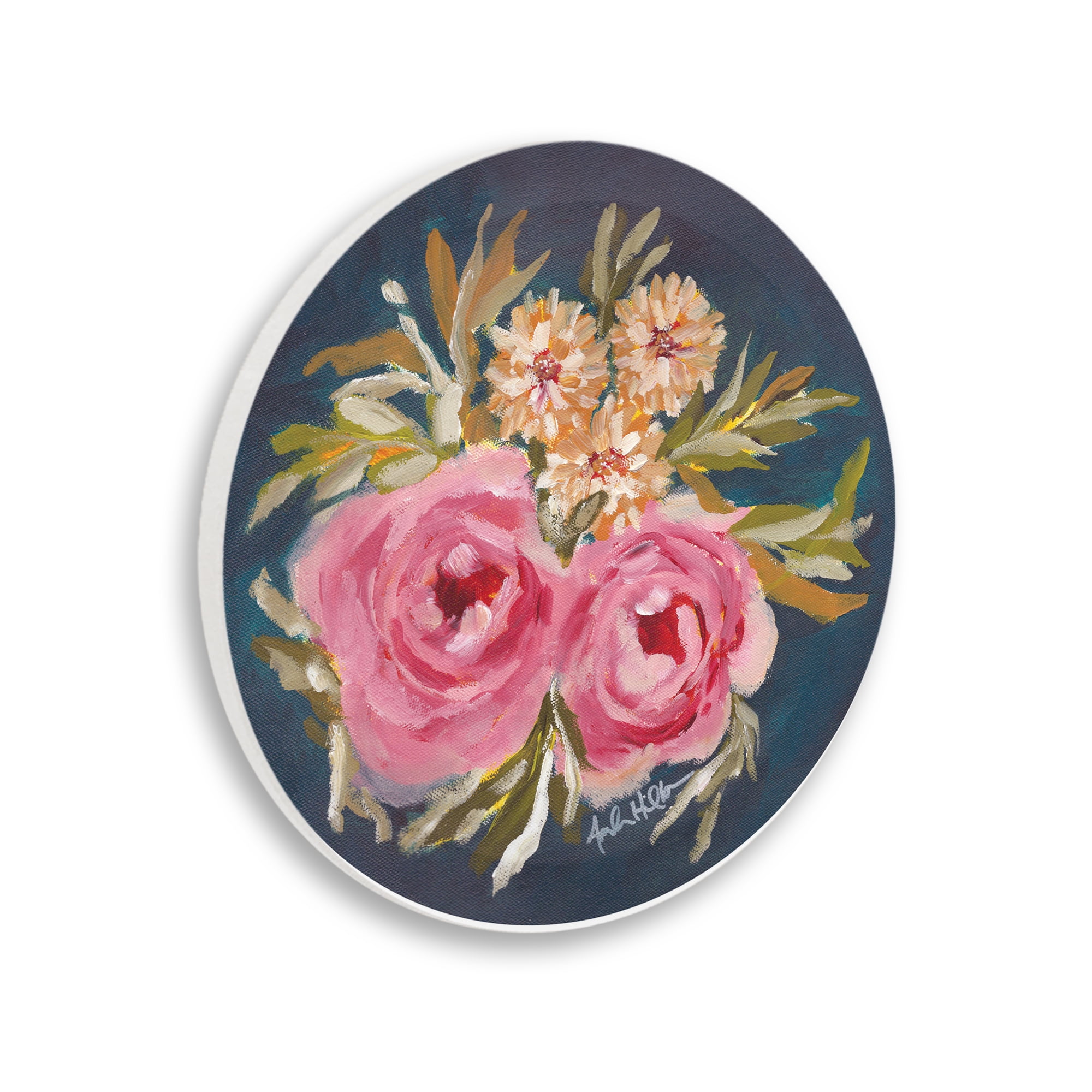 Stupell Industries Round Pink Roses Plants & Flowers Painting Unframed Art Print Wall Art, 12 x 12