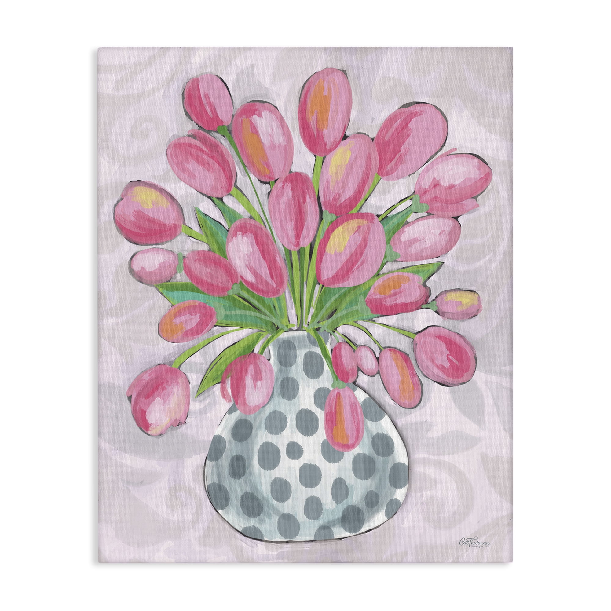 Stupell Industries Round Pink Tulips Botanical & Floral Painting Gallery Wrapped Canvas Art Print Wall Art, 24 x 30