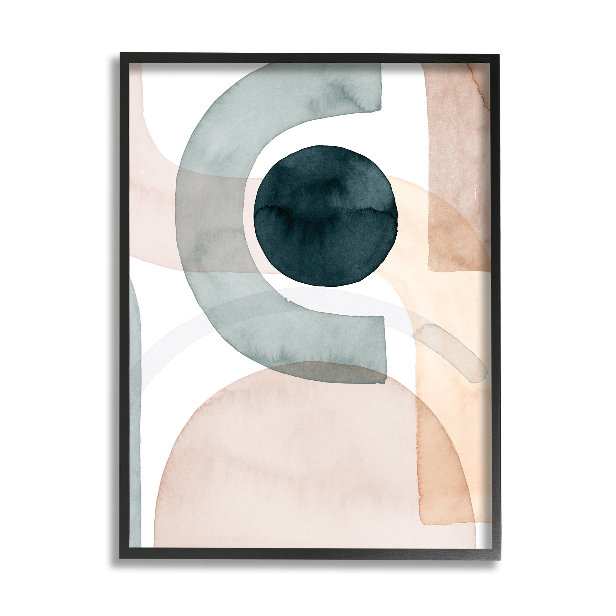 Stupell Industries Round Shape Fragments Abstract Blue Brown Arches Abstract Painting Black Framed Art Print Wall Art, 16 x 20