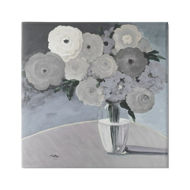 Stupell Industries Round Slate Flower Blossoms Arrangement Still Life Painting Gallery Wrapped Canvas Print Wall Art, Design by Steling
