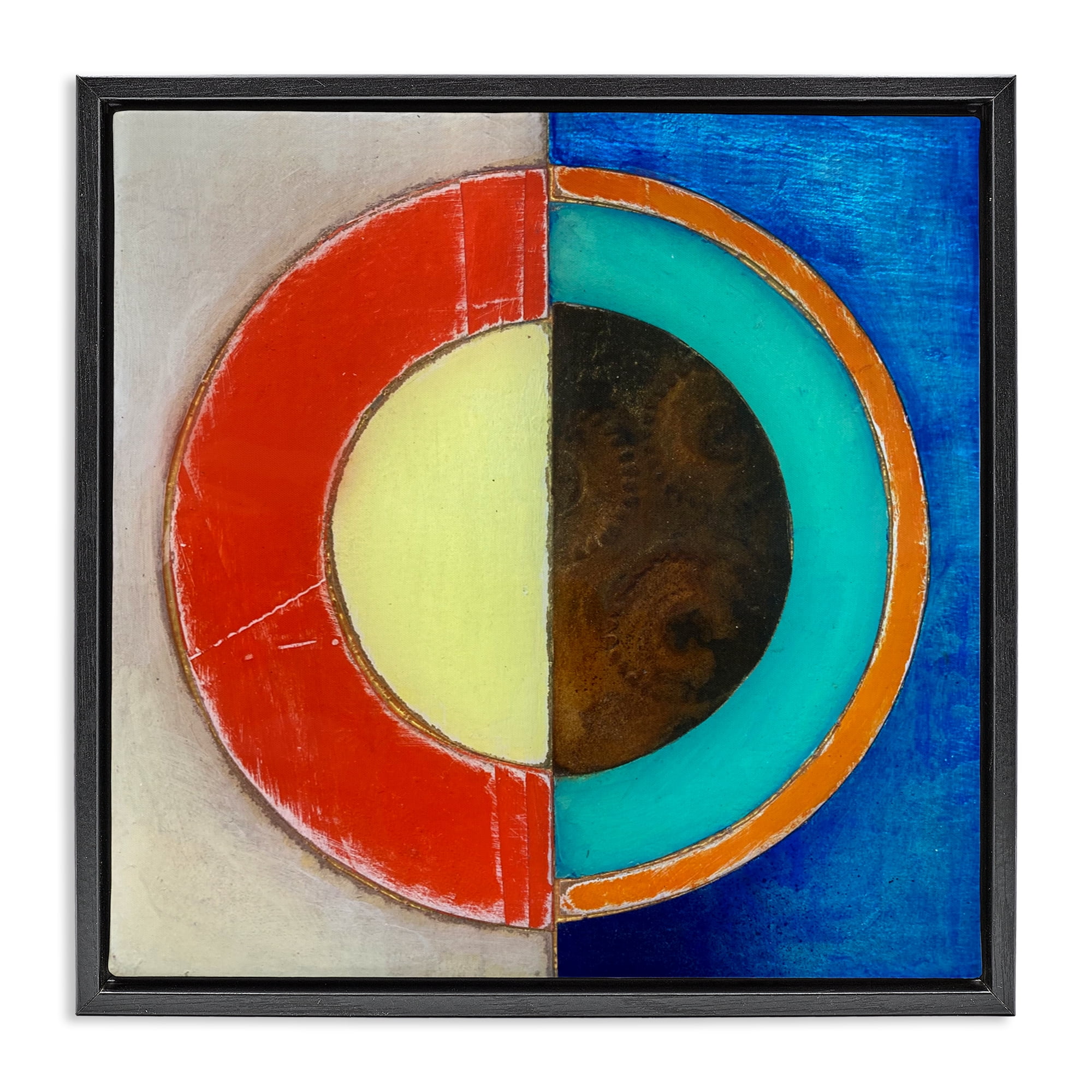 Stupell Industries Round Structured Color Block Black Framed Floater Canvas Wall Art, design by Matthew Finger