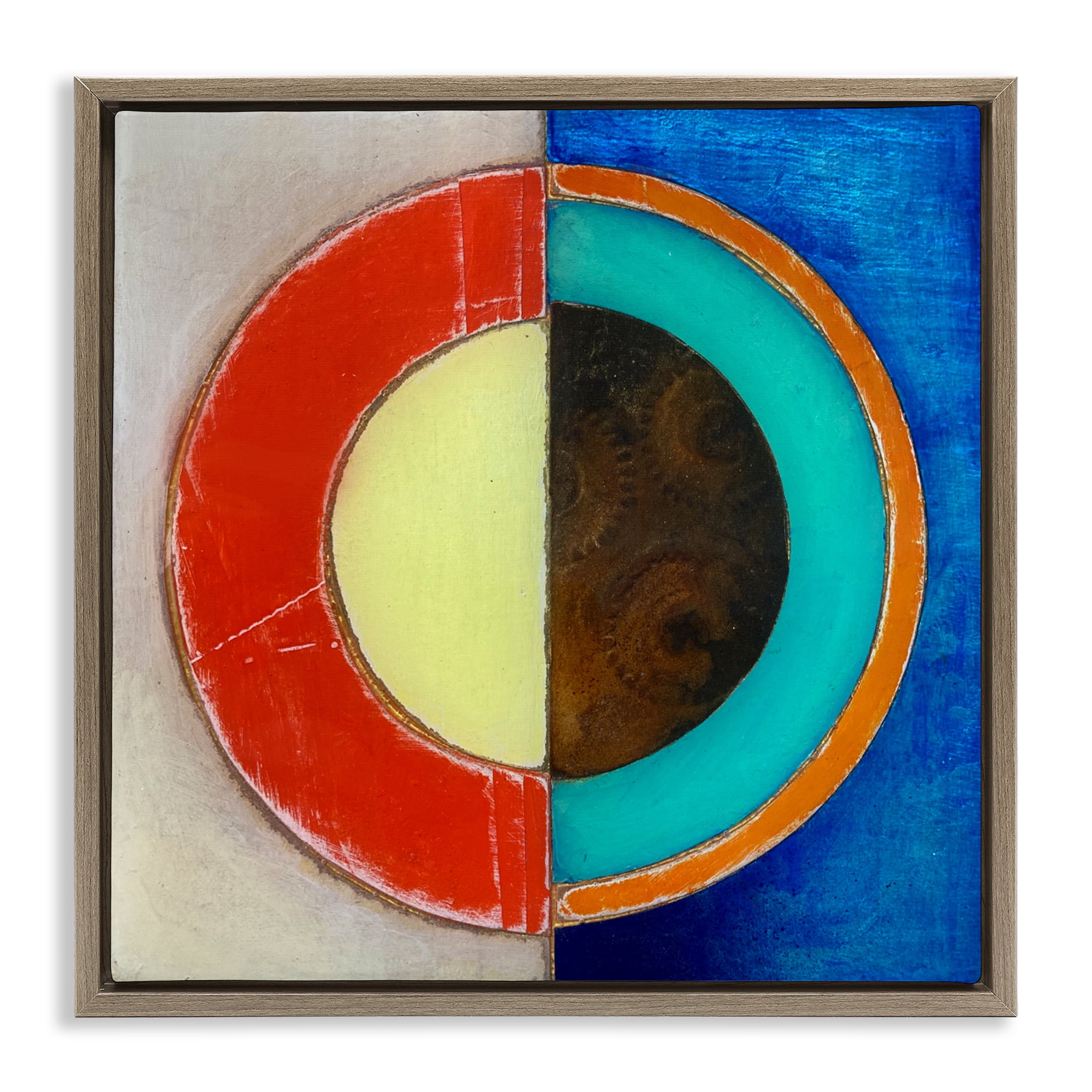 Stupell Industries Round Structured Color Block Brown Framed Floater Canvas Wall Art, design by Matthew Finger