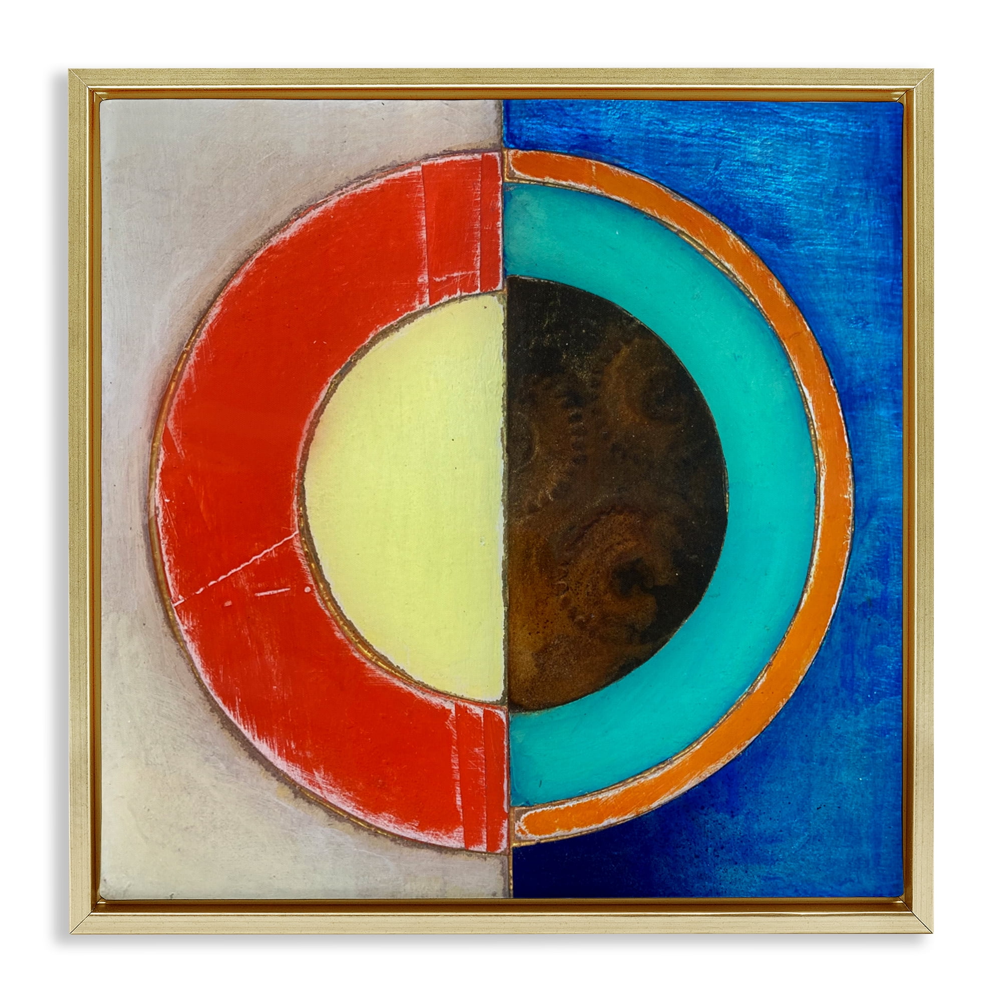 Stupell Industries Round Structured Color Block Gold Framed Floater Canvas Wall Art, design by Matthew Finger
