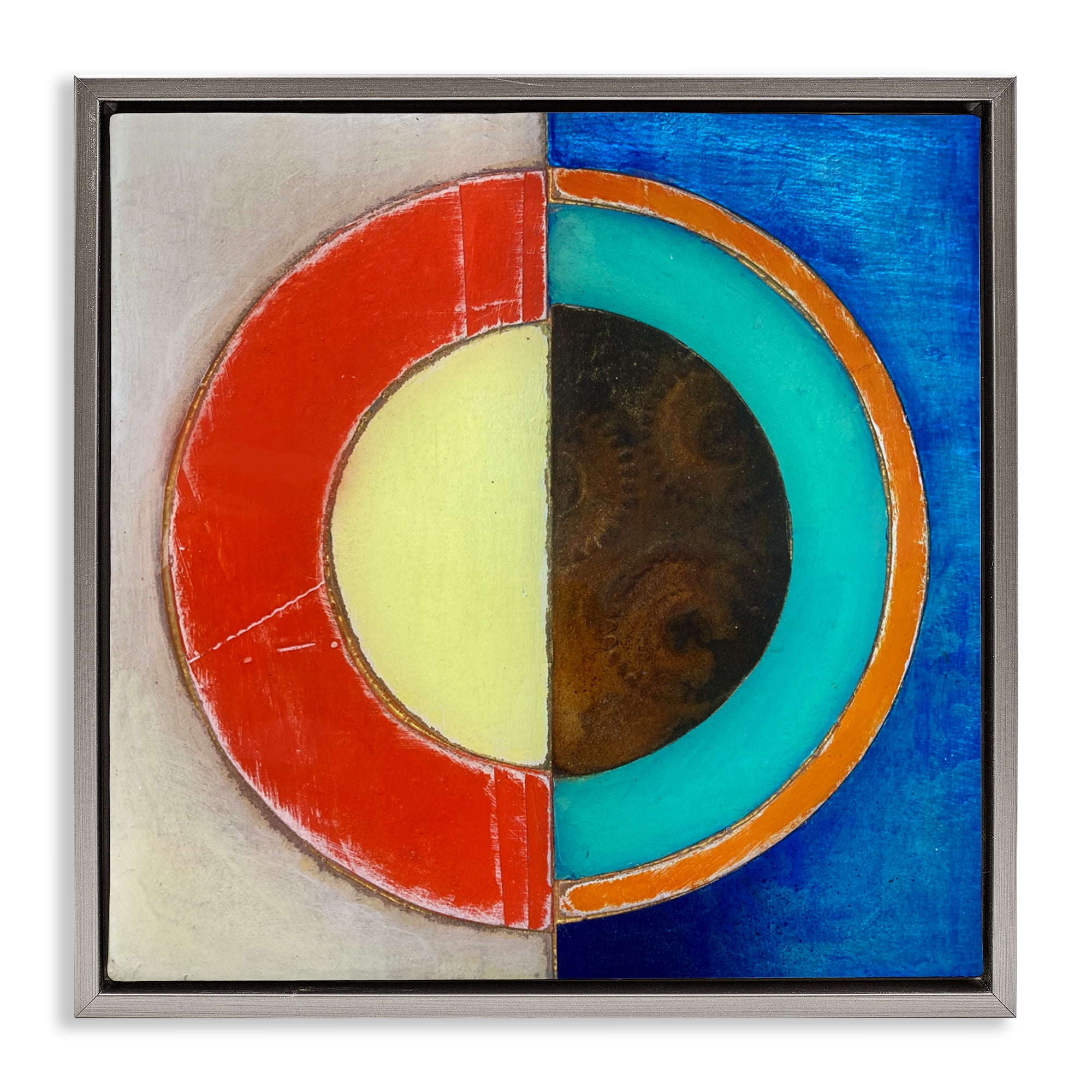 Stupell Industries Round Structured Color Block Gray Framed Floater Canvas Wall Art, design by Matthew Finger