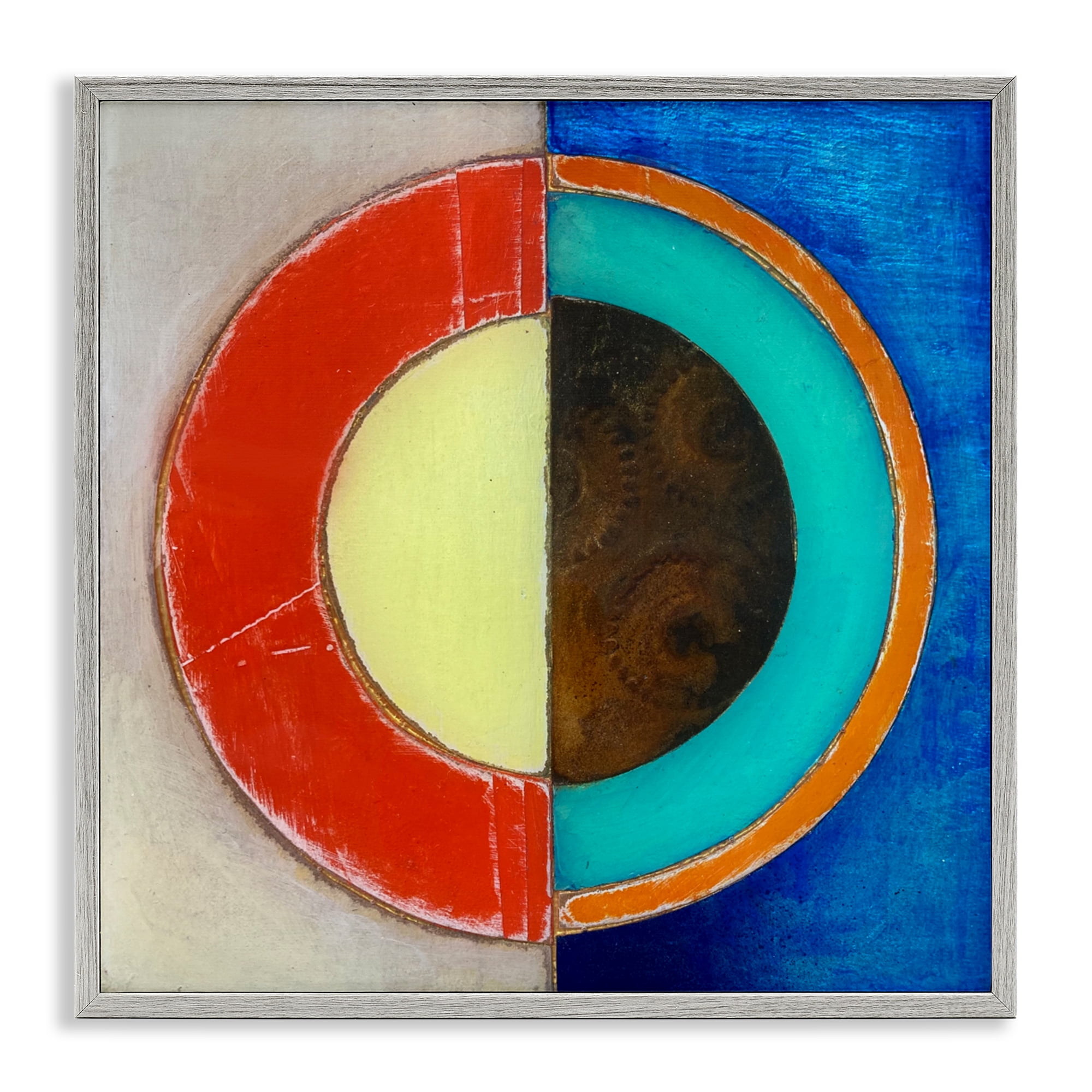 Stupell Industries Round Structured Color Block Gray Framed Giclee Art, design by Matthew Finger