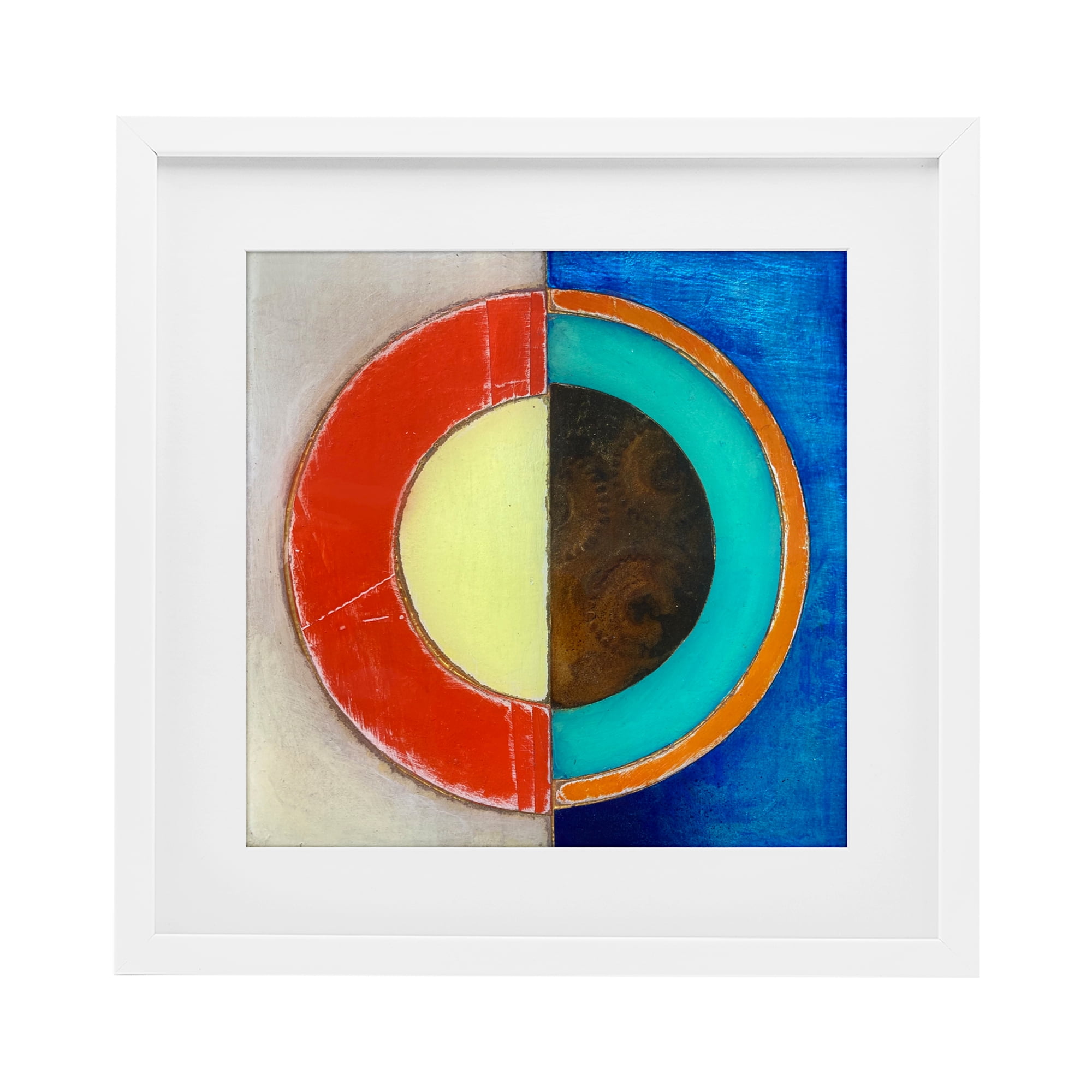 Stupell Industries Round Structured Color Block White Framed Print Under Glass, design by Matthew Finger