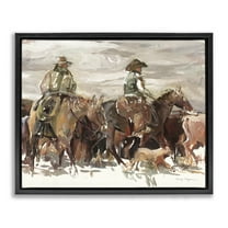Stupell Industries Round Up Cowboys Animals & Insects Painting Black Floater Framed Canvas Art Print Wall Art, 21 x 17